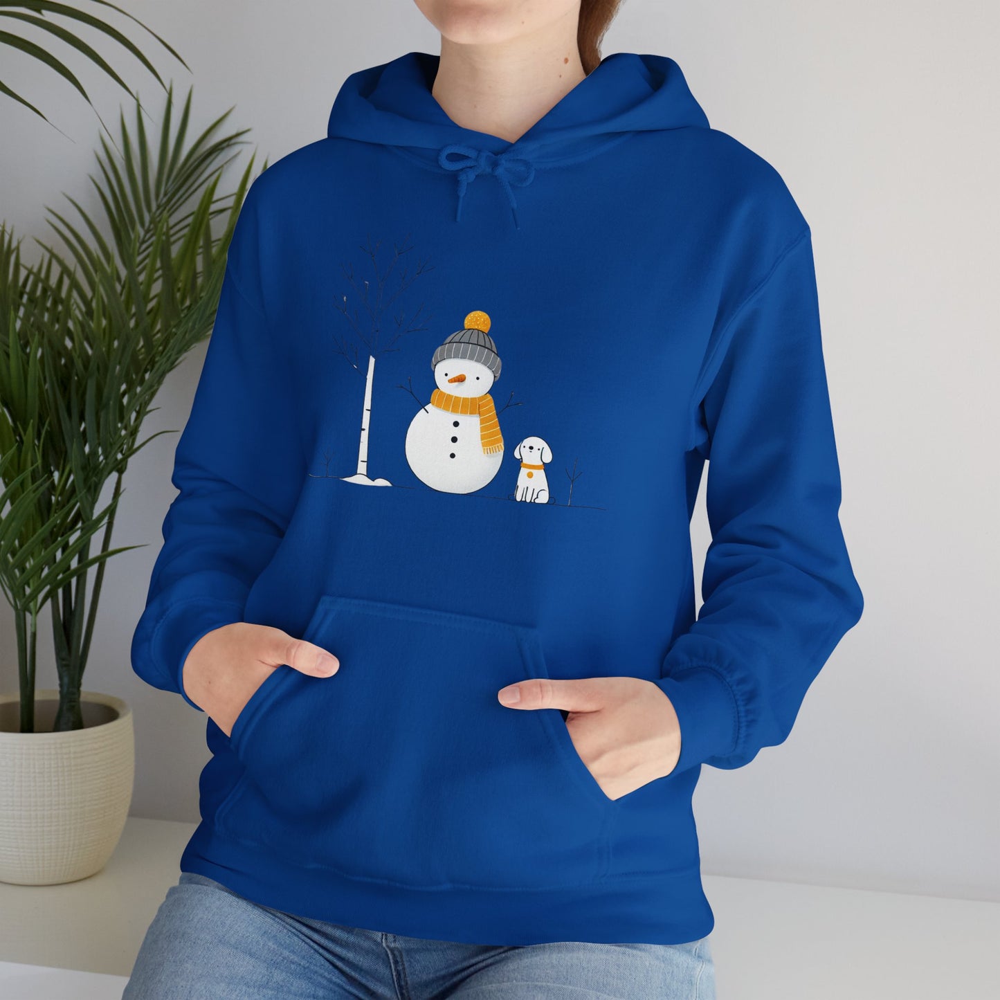 Snowman and Dog Winter Scene Heavy Blend Hooded Sweatshirt - sizes S - 5X