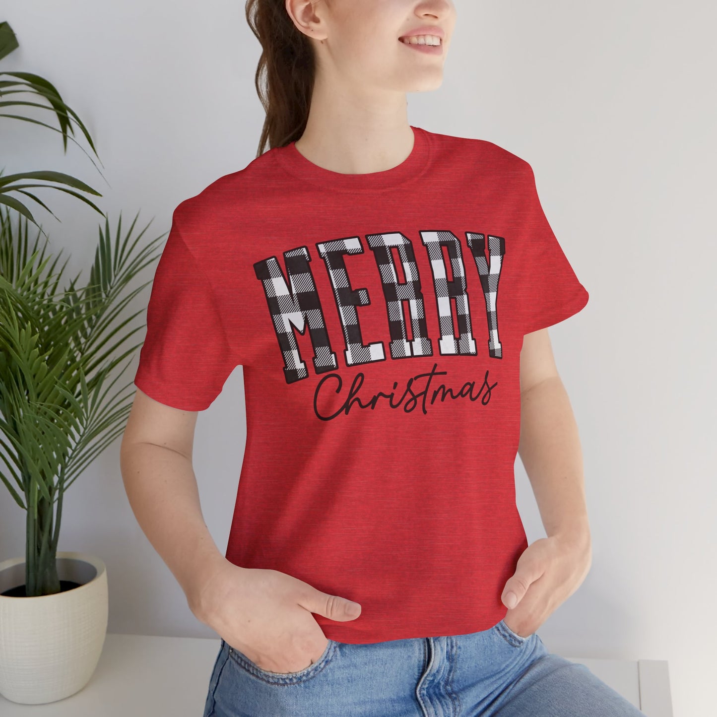 Buffalo plaid Merry Christmas Unisex Jersey Short Sleeve Tee - sizes S - 3X