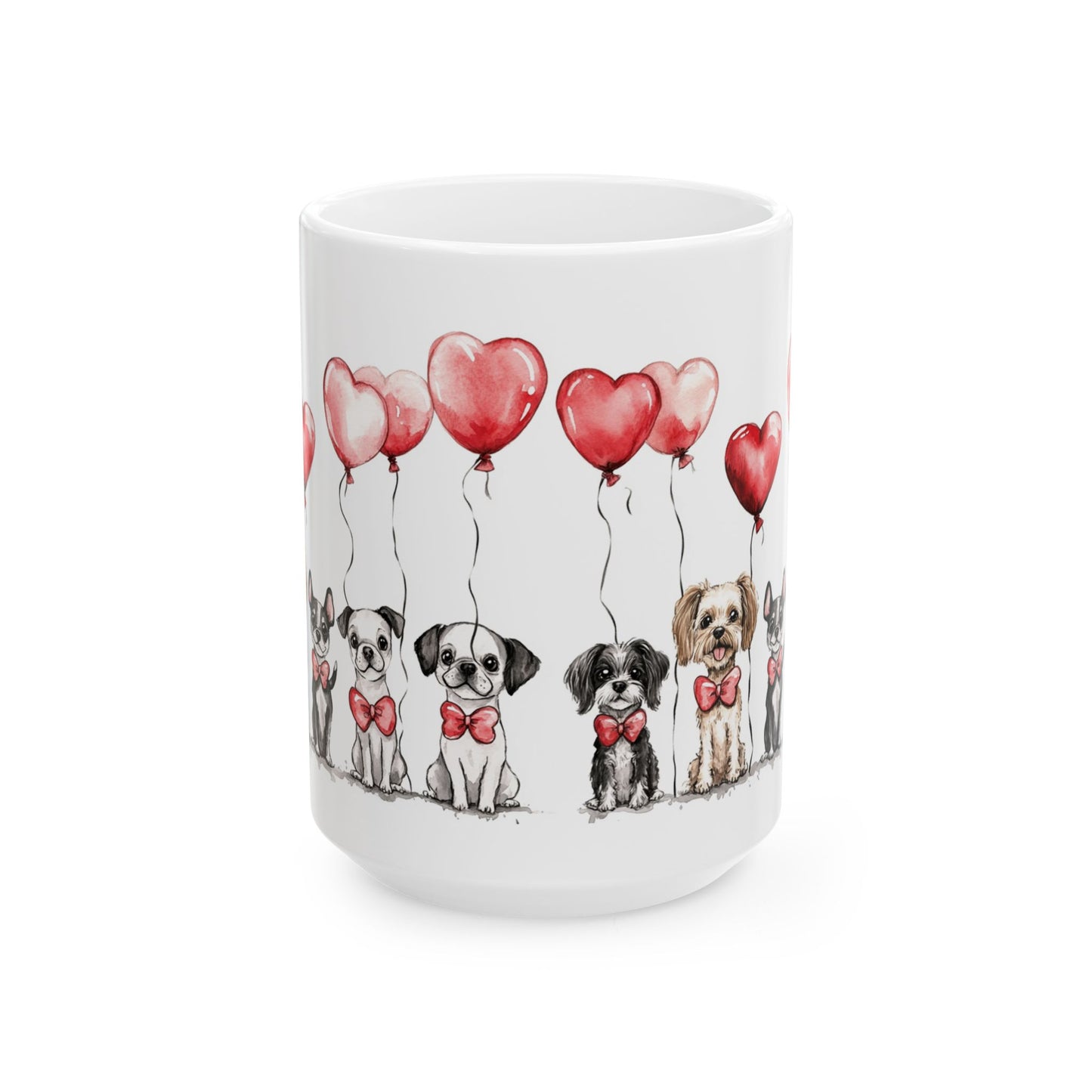 Ceramic Mug - Puppy Love Valentine's Day, Dog Lover, Heart Balloons - 11 oz or 15 oz
