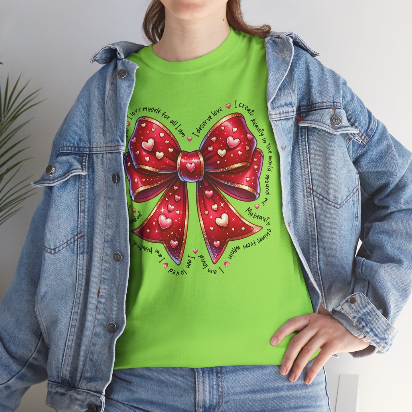 Bow Unisex Heavy Cotton Tee - Valentine's Day, Fun and Inspiring Girly Design