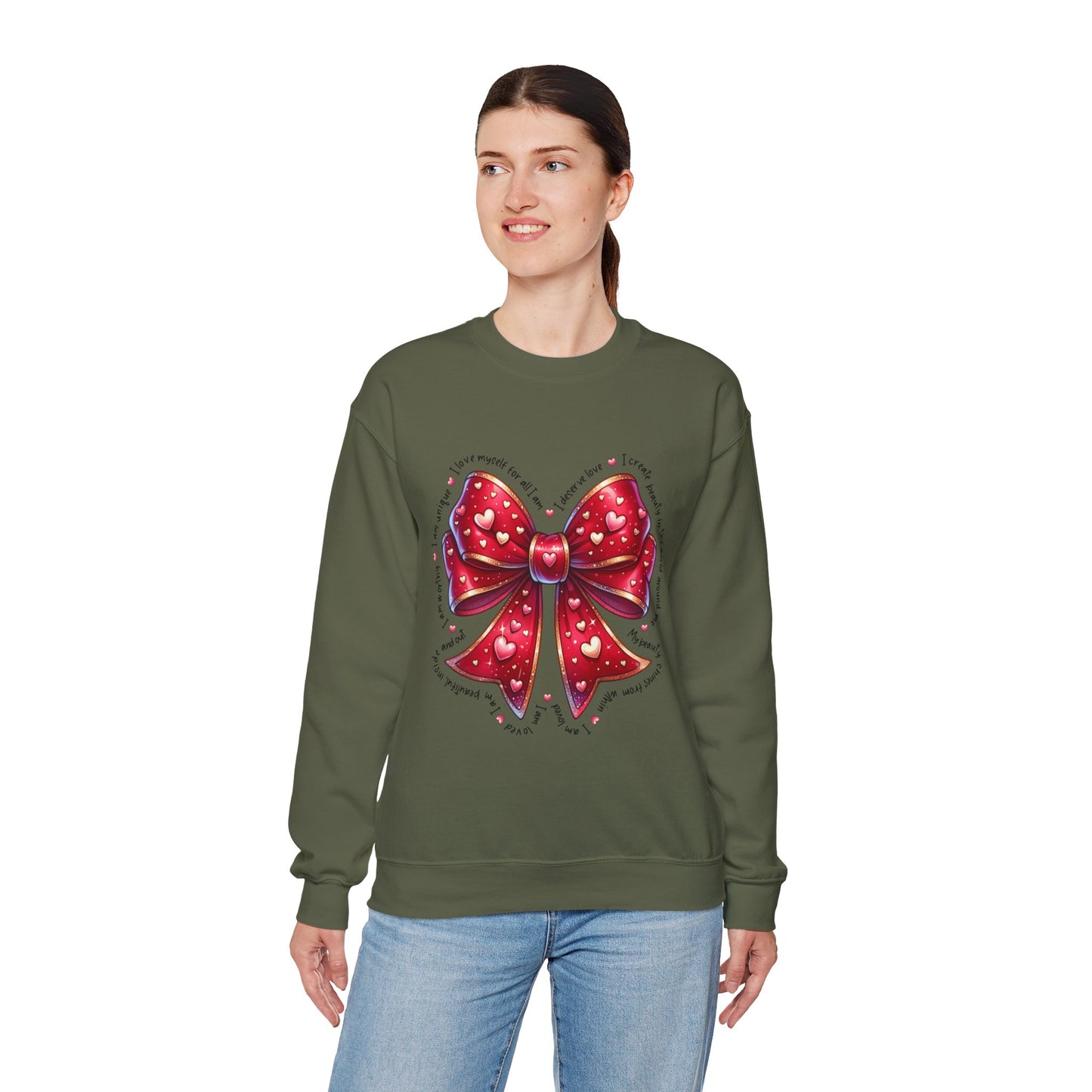 Bow Unisex Heavy Blend Crewneck Sweatshirt - Valentine's Day Warm & Cozy Girly Design