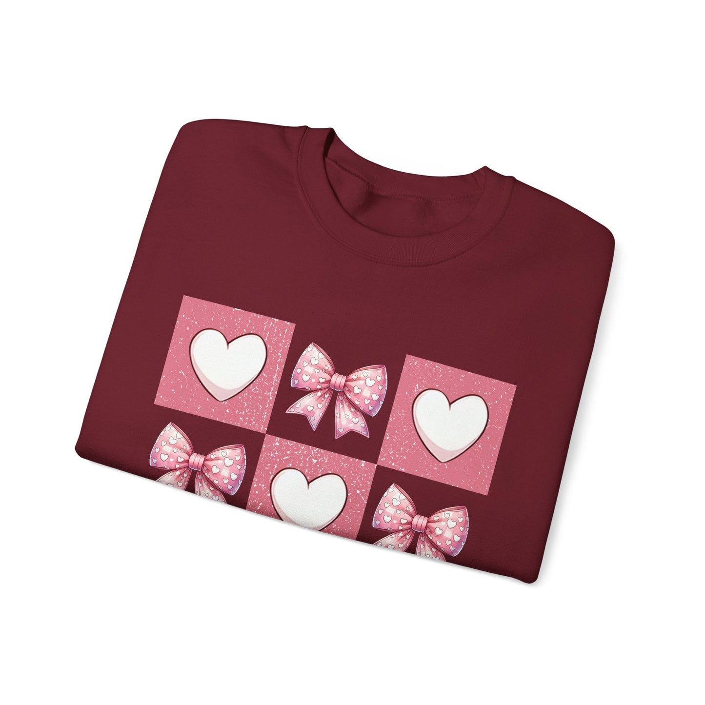 Hearts and Bows Unisex Heavy Blend Crewneck Sweatshirt - Valentine's Day Pattern