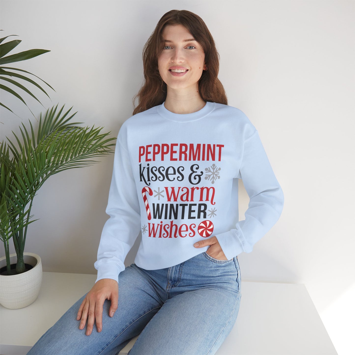 Peppermint Kisses and Warm Winter Wishes Unisex Heavy Blend™ Crewneck Sweatshirt - sizes S - 3X