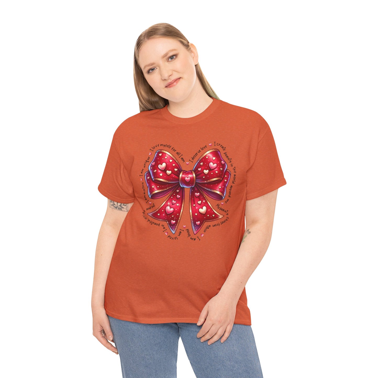 Bow Unisex Heavy Cotton Tee - Valentine's Day, Fun and Inspiring Girly Design