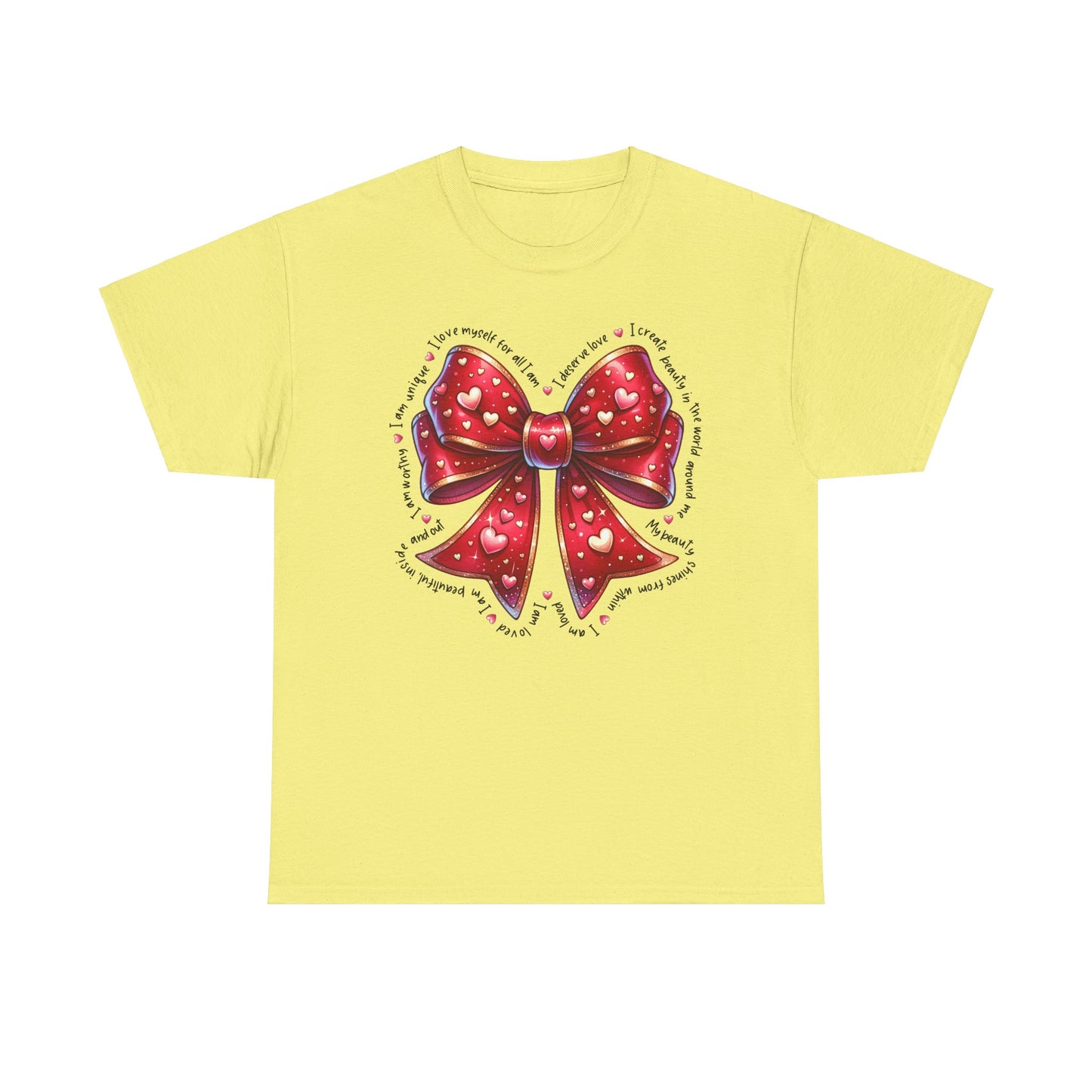 Bow Unisex Heavy Cotton Tee - Valentine's Day, Fun and Inspiring Girly Design
