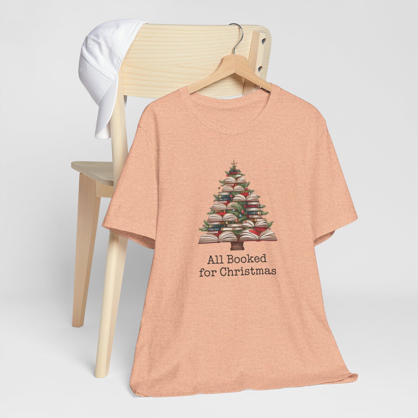 All Booked for Christmas, Book Christmas tree, Unisex Jersey Short Sleeve T-shirt - sizes S = 3X