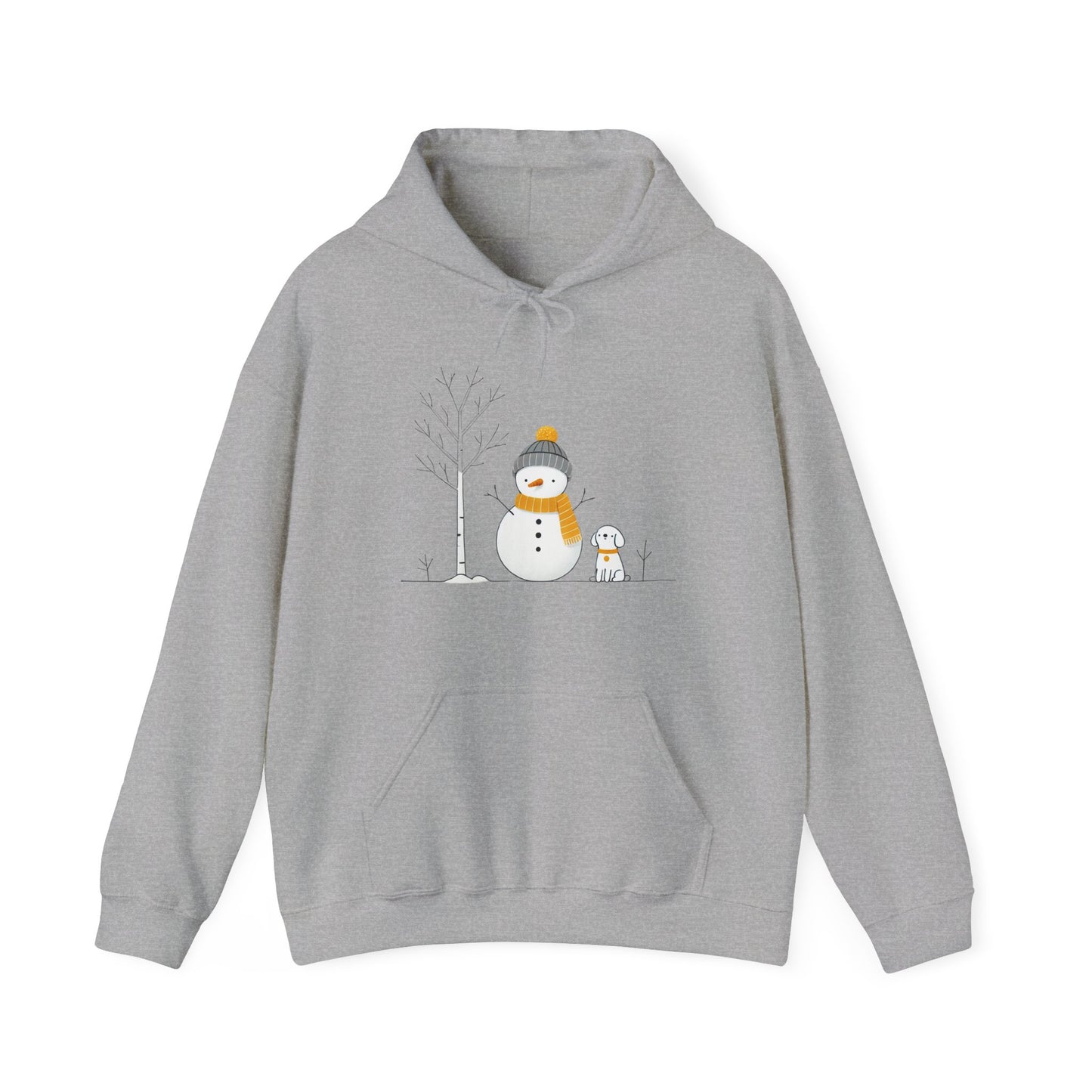 Snowman and Dog Winter Scene Heavy Blend Hooded Sweatshirt - sizes S - 5X