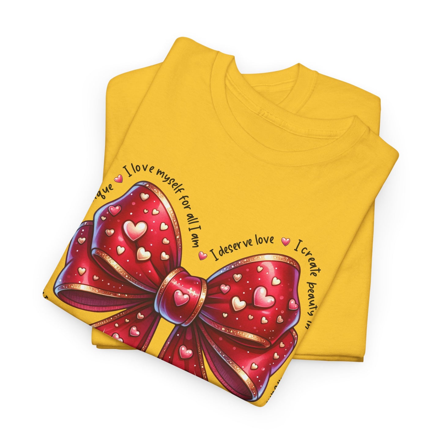 Bow Unisex Heavy Cotton Tee - Valentine's Day, Fun and Inspiring Girly Design