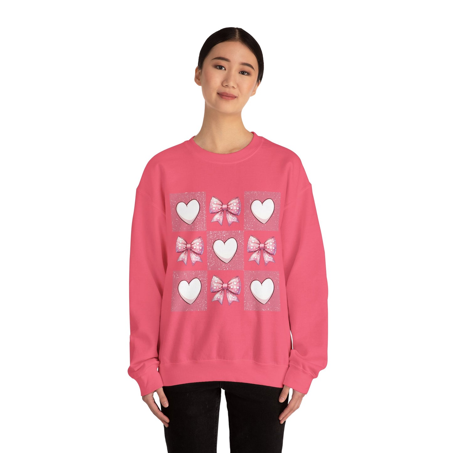 Hearts and Bows Unisex Heavy Blend Crewneck Sweatshirt - Valentine's Day Pattern
