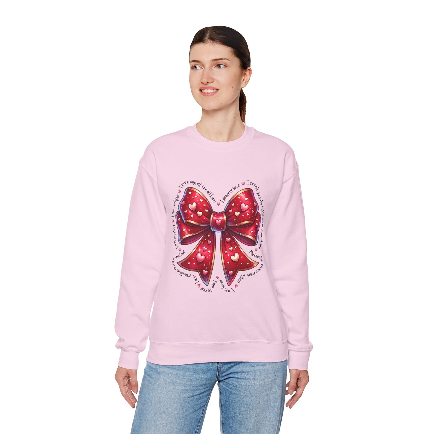 Bow Unisex Heavy Blend Crewneck Sweatshirt - Valentine's Day Warm & Cozy Girly Design