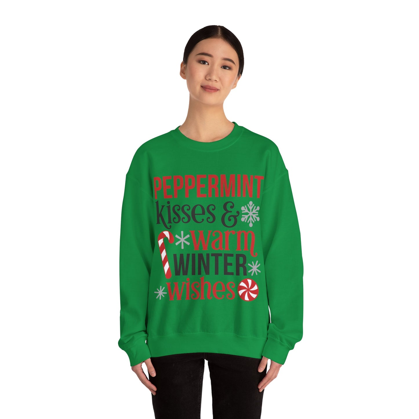 Peppermint Kisses and Warm Winter Wishes Unisex Heavy Blend™ Crewneck Sweatshirt - sizes S - 5X