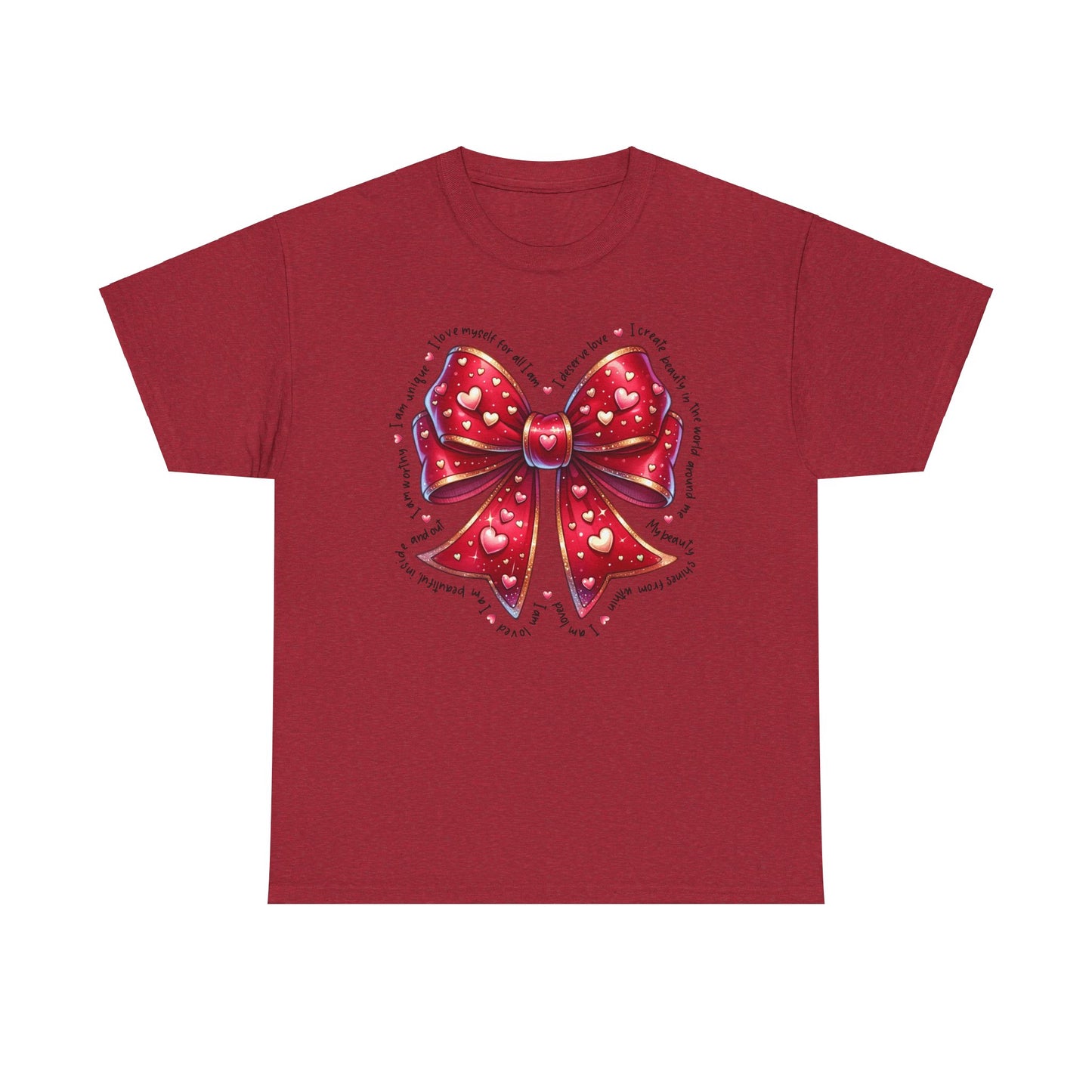 Bow Unisex Heavy Cotton Tee - Valentine's Day, Fun and Inspiring Girly Design