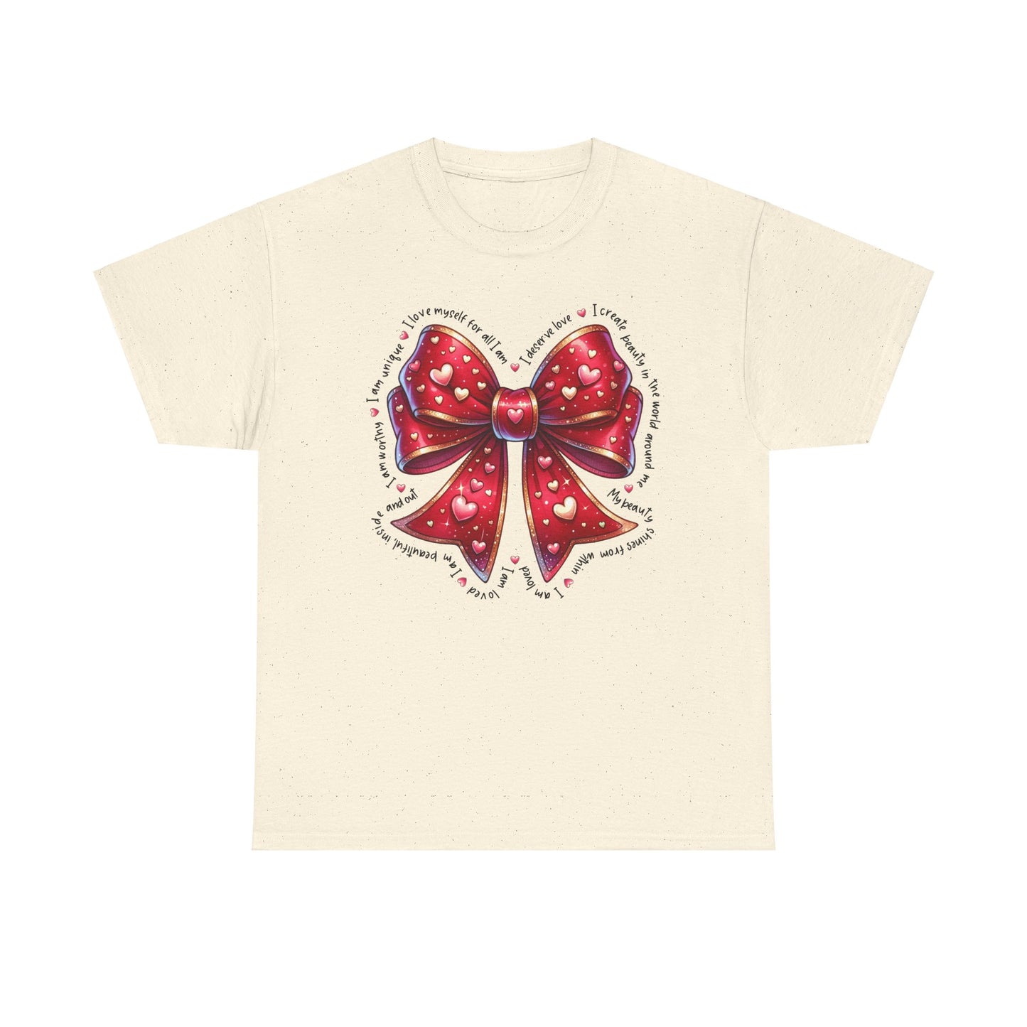 Bow Unisex Heavy Cotton Tee - Valentine's Day, Fun and Inspiring Girly Design