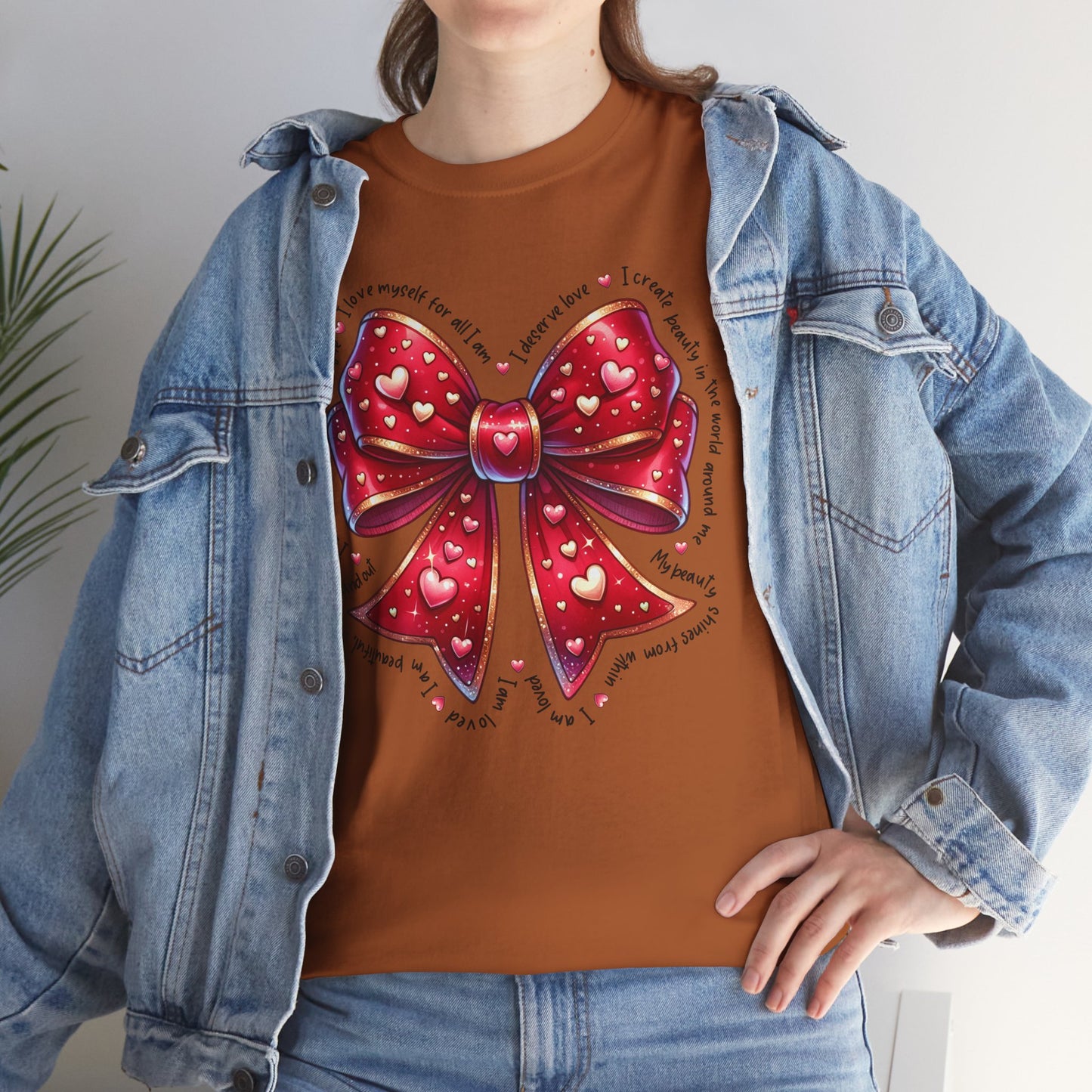 Bow Unisex Heavy Cotton Tee - Valentine's Day, Fun and Inspiring Girly Design