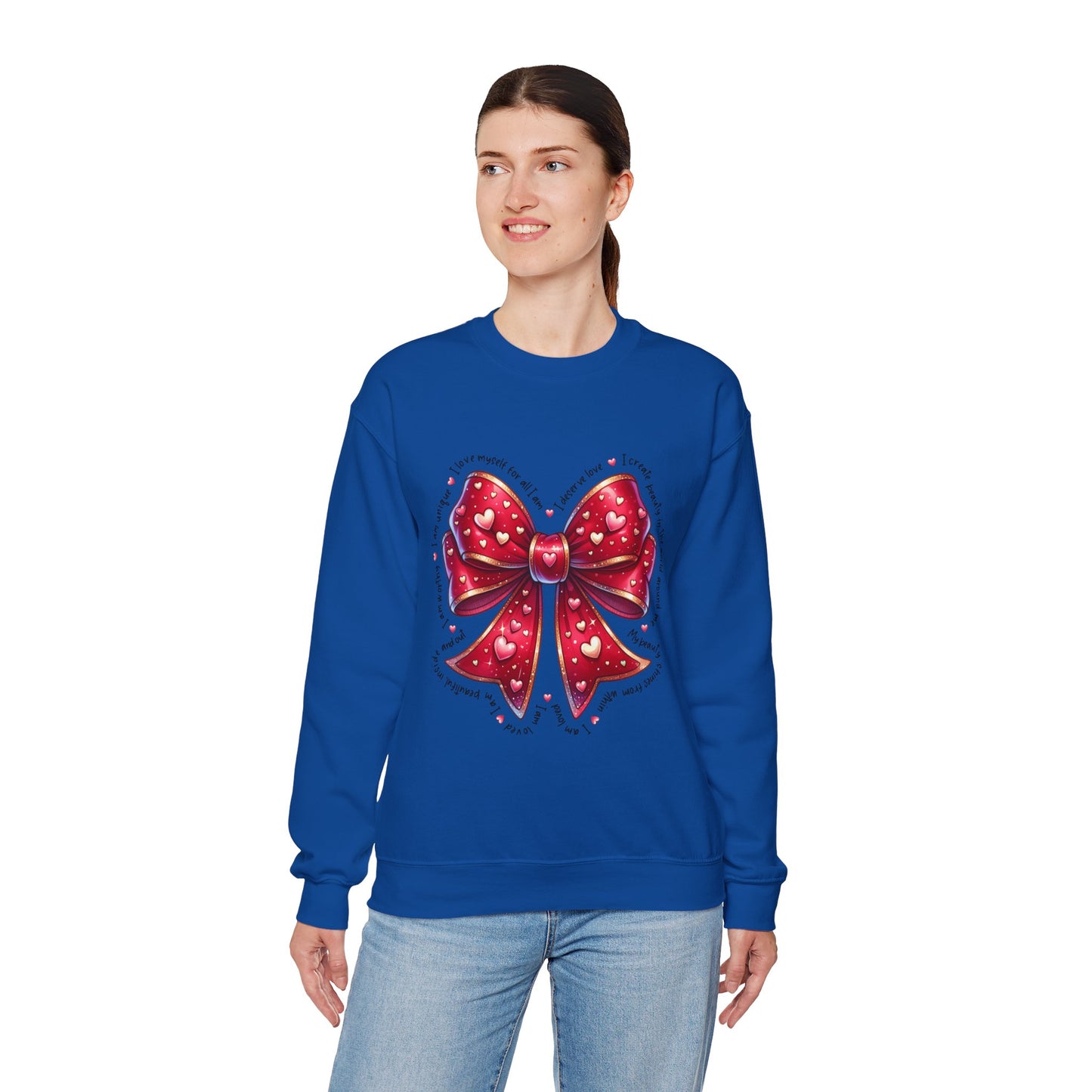 Bow Unisex Heavy Blend Crewneck Sweatshirt - Valentine's Day Warm & Cozy Girly Design