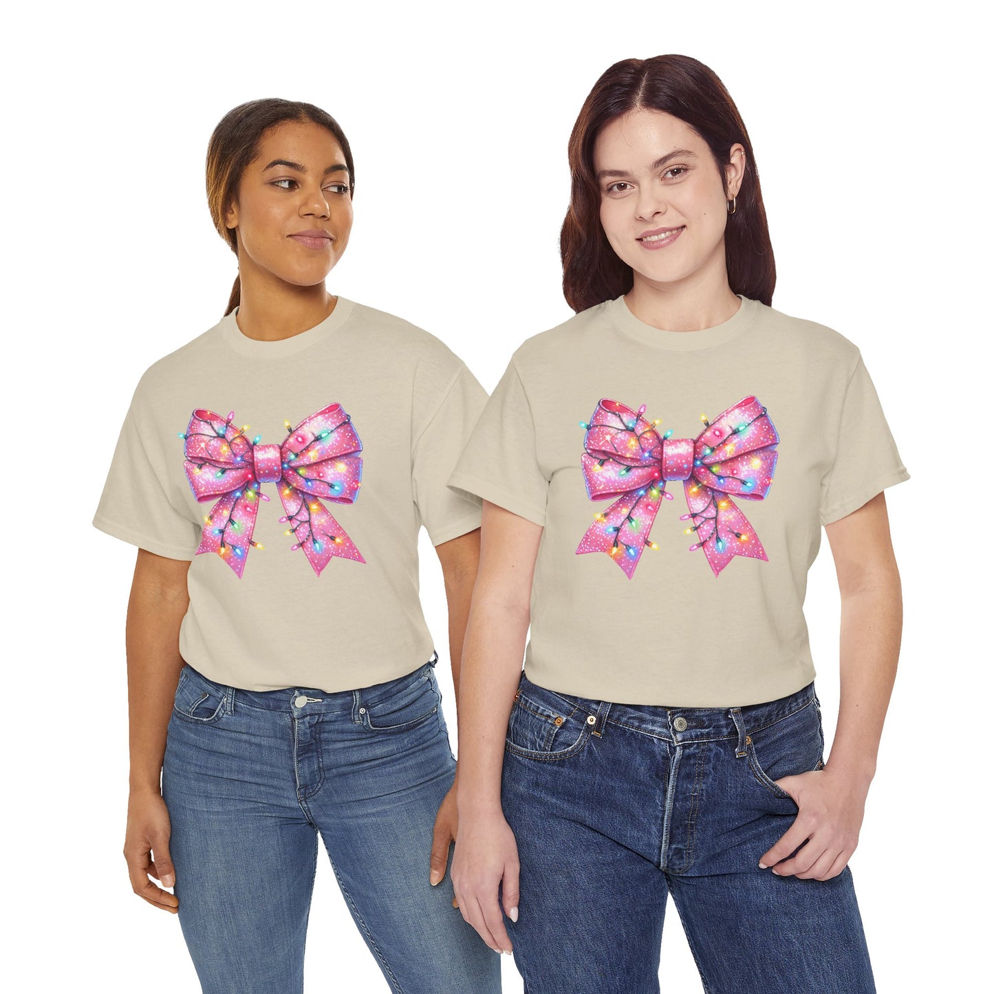Pink Christmas Bow with lights Unisex Heavy Cotton Tee - sizes S - 5X