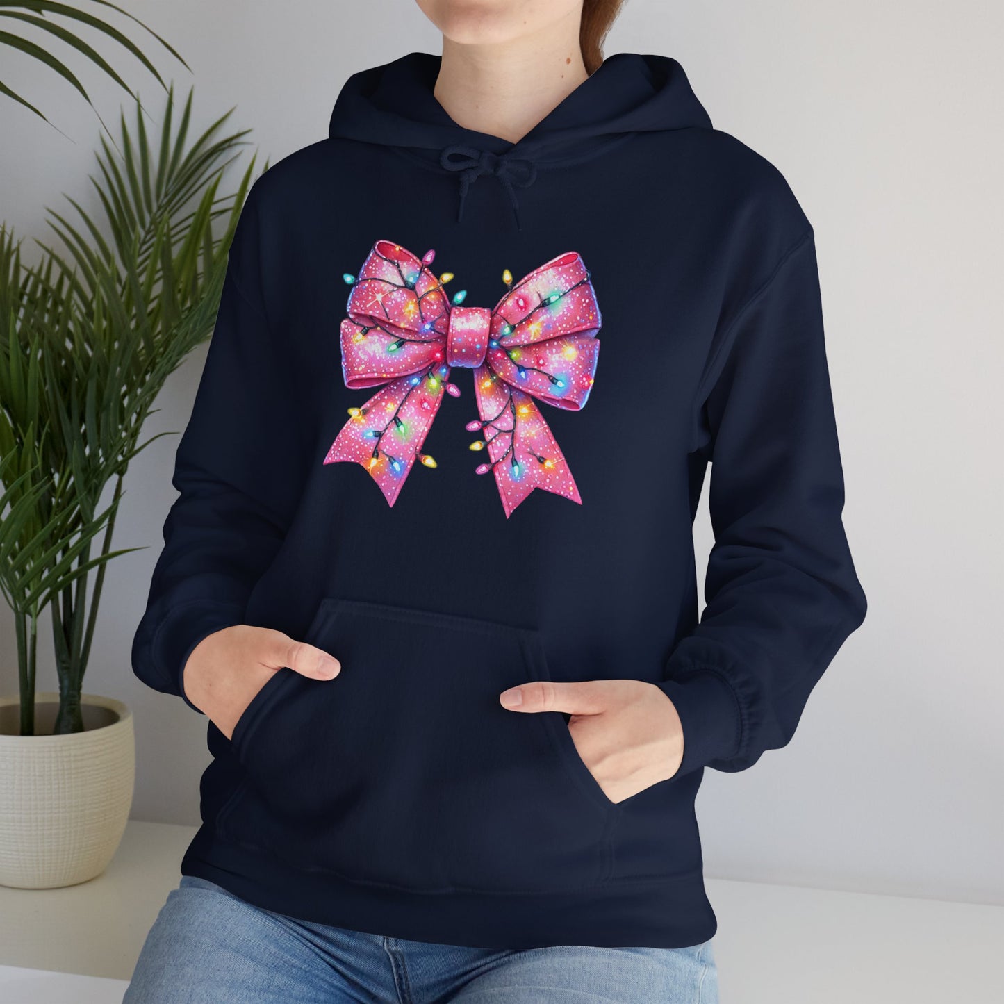 Pink Christmas Bow Heavy Blend Hoodie - Festive Unisex Sweatshirt - sizes S - 5X