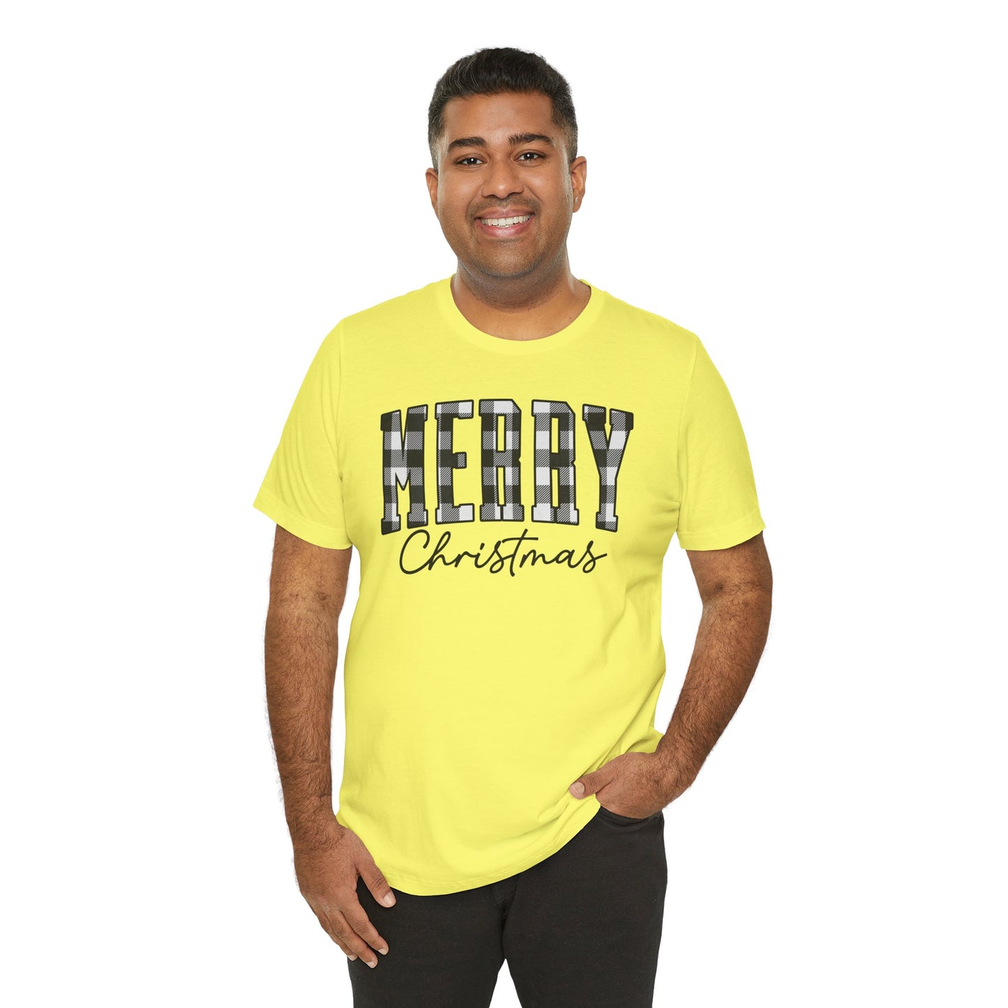 Buffalo plaid Merry Christmas Unisex Jersey Short Sleeve Tee - sizes S - 3X
