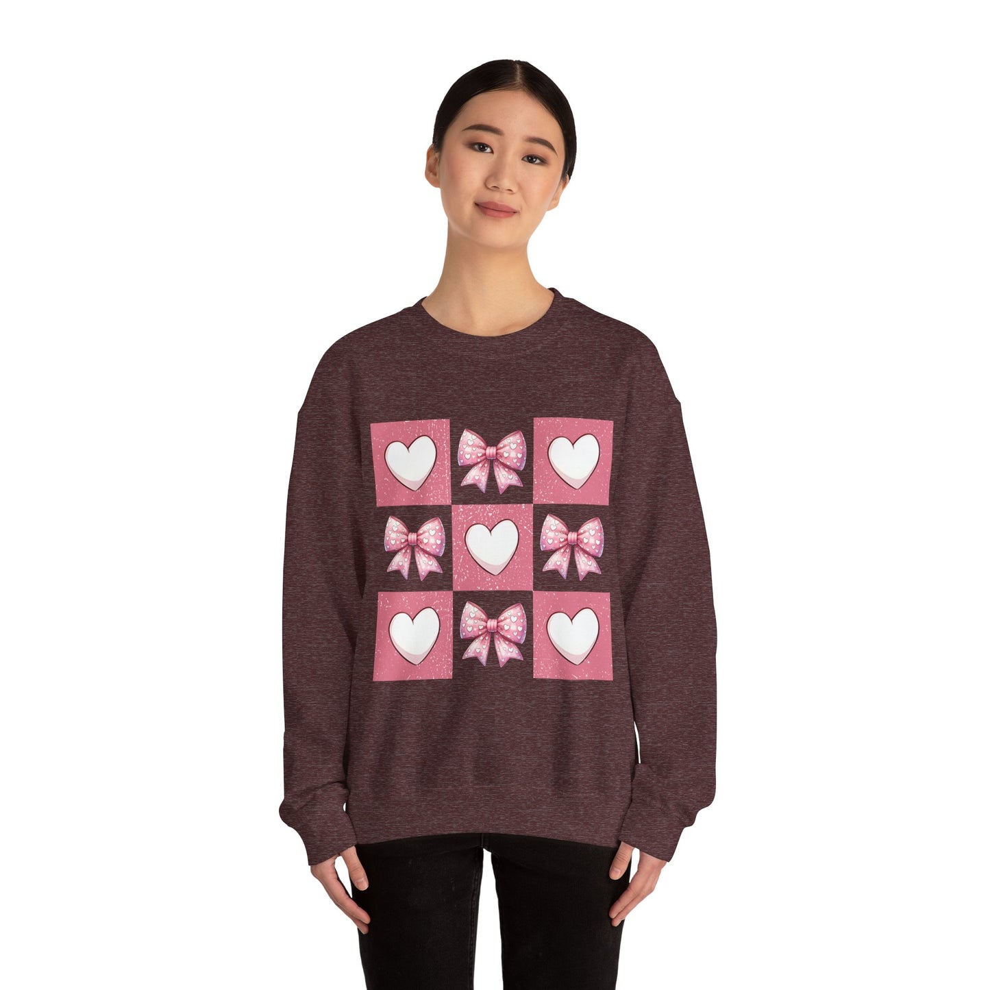 Hearts and Bows Unisex Heavy Blend Crewneck Sweatshirt - Valentine's Day Pattern