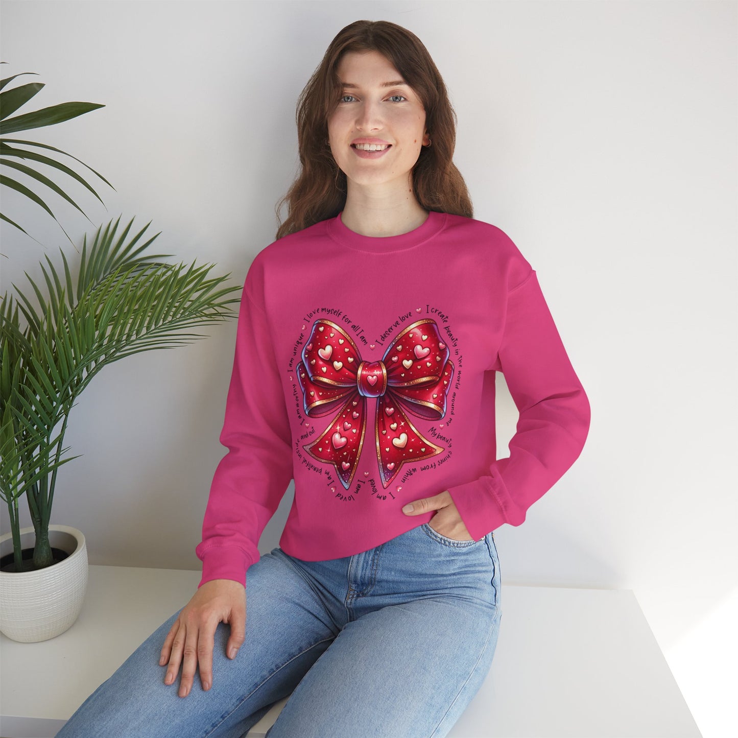 Bow Unisex Heavy Blend Crewneck Sweatshirt - Valentine's Day Warm & Cozy Girly Design