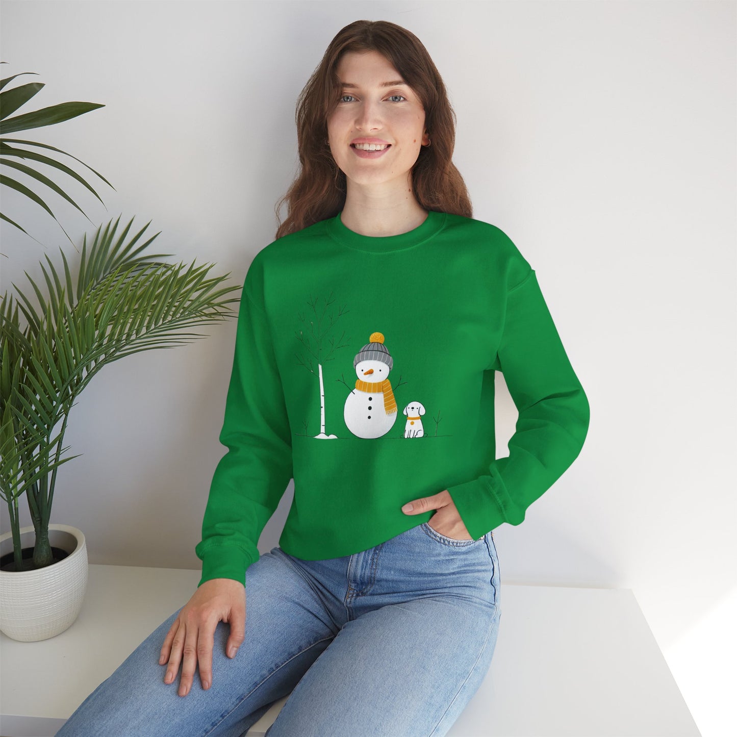 Snowman and Dog Winter Scene Unisex Heavy Blend™ Crewneck Sweatshirt - size S - 3X