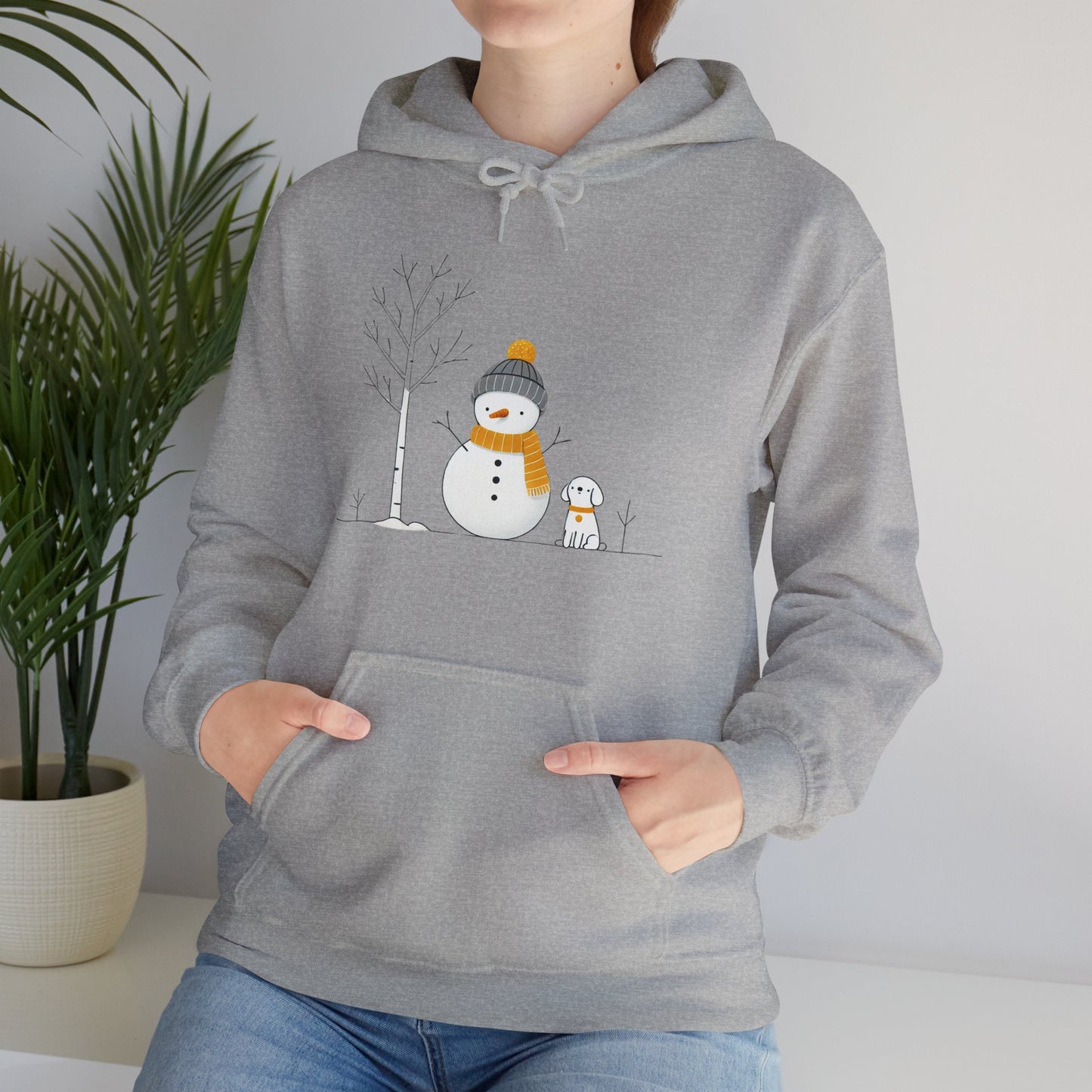 Snowman and Dog Winter Scene Heavy Blend Hooded Sweatshirt - sizes S - 5X