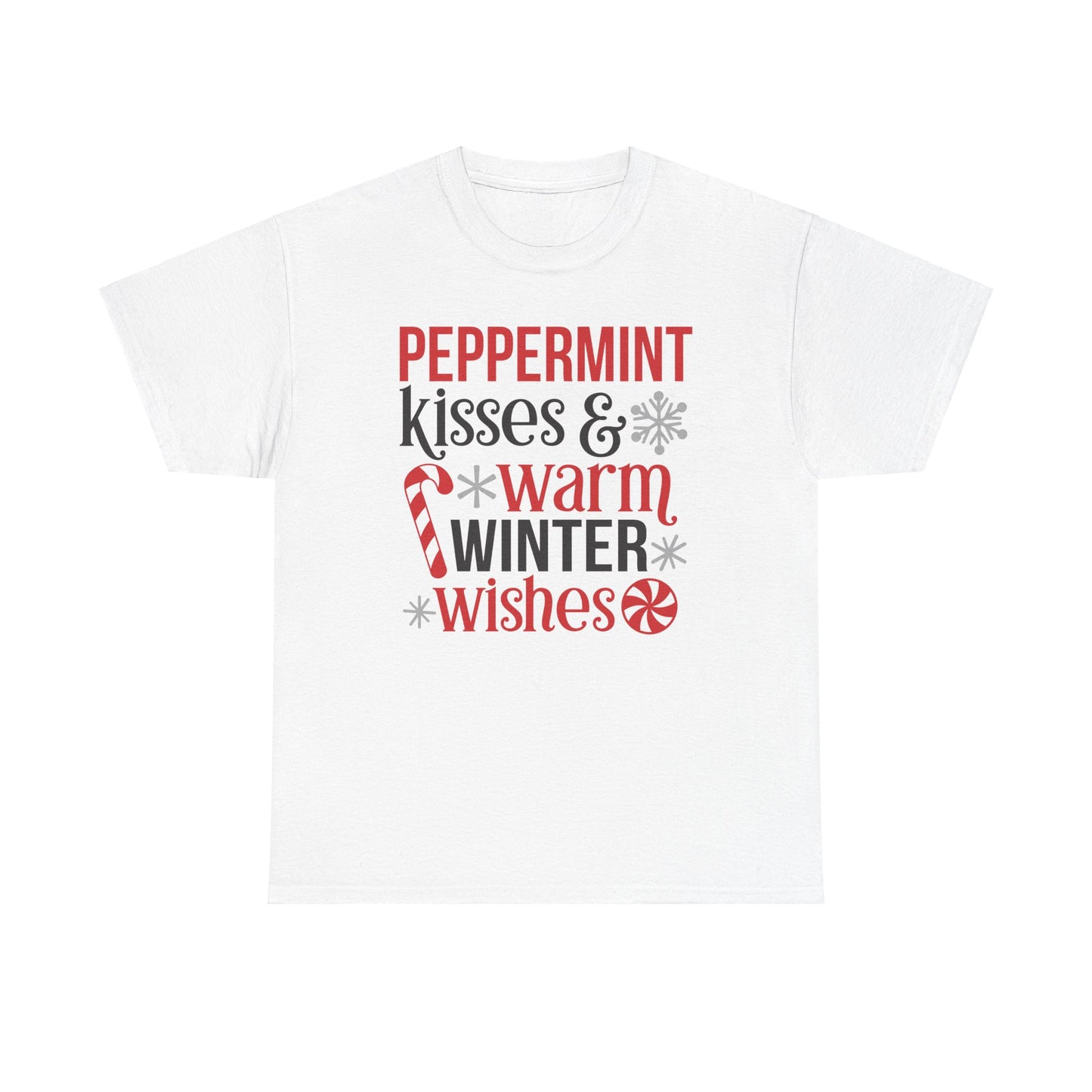 Peppermint Kisses and warm winter wishes Unisex  Heavy Cotton Tee - sizes S - 5X