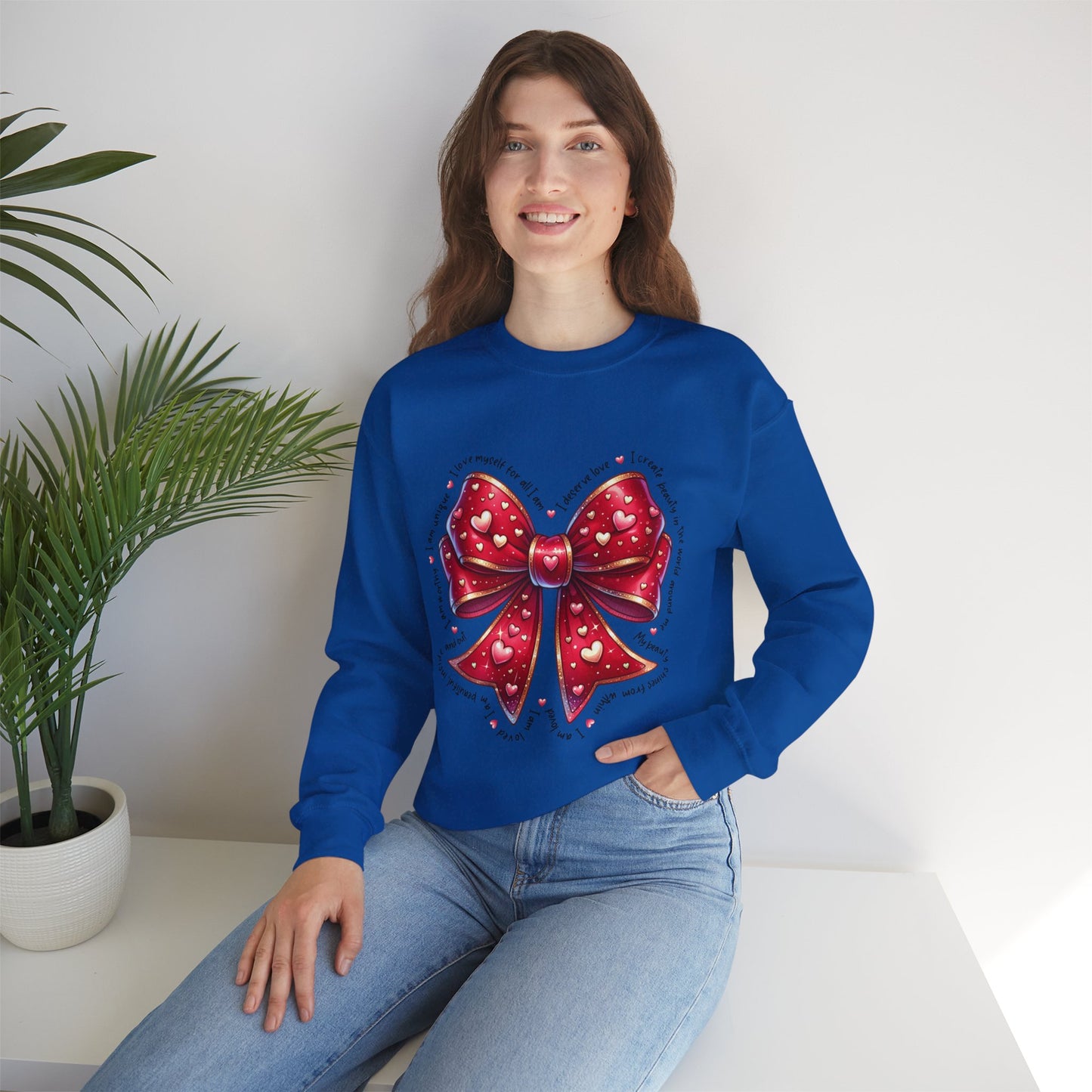 Bow Unisex Heavy Blend Crewneck Sweatshirt - Valentine's Day Warm & Cozy Girly Design