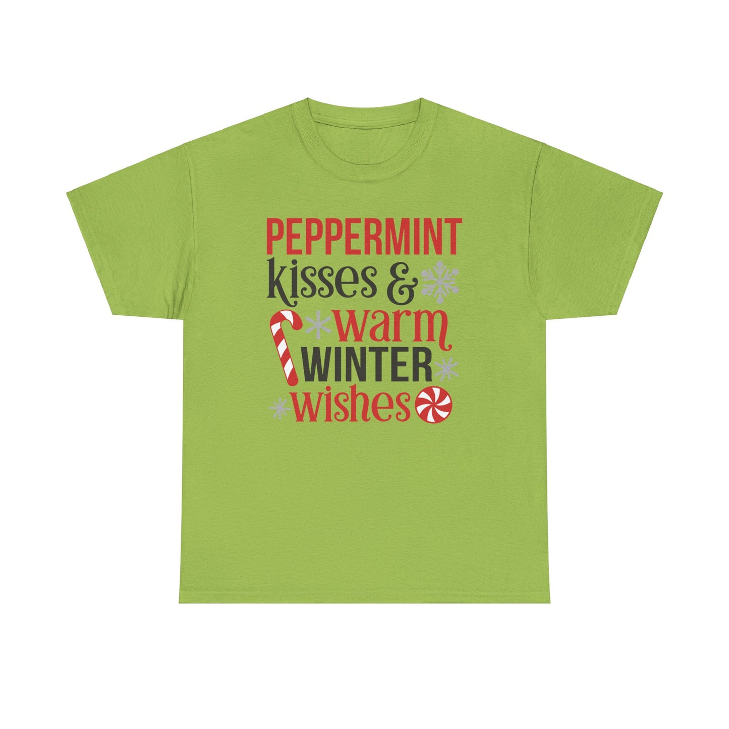 Peppermint Kisses and warm winter wishes Unisex  Heavy Cotton Tee - sizes S - 5X