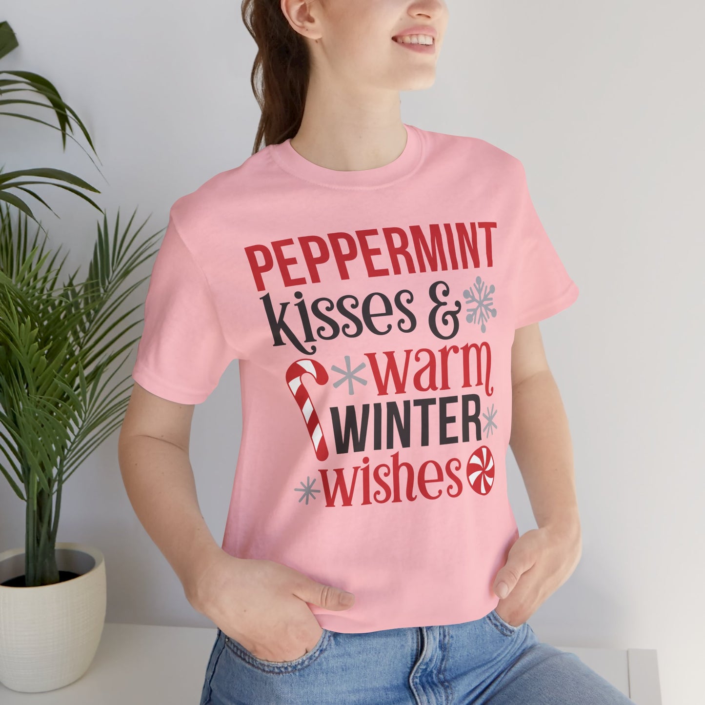 Peppermint Kisses and Warm Winter wishes Unisex Jersey Short Sleeve T-shirt - sizes S - 3X