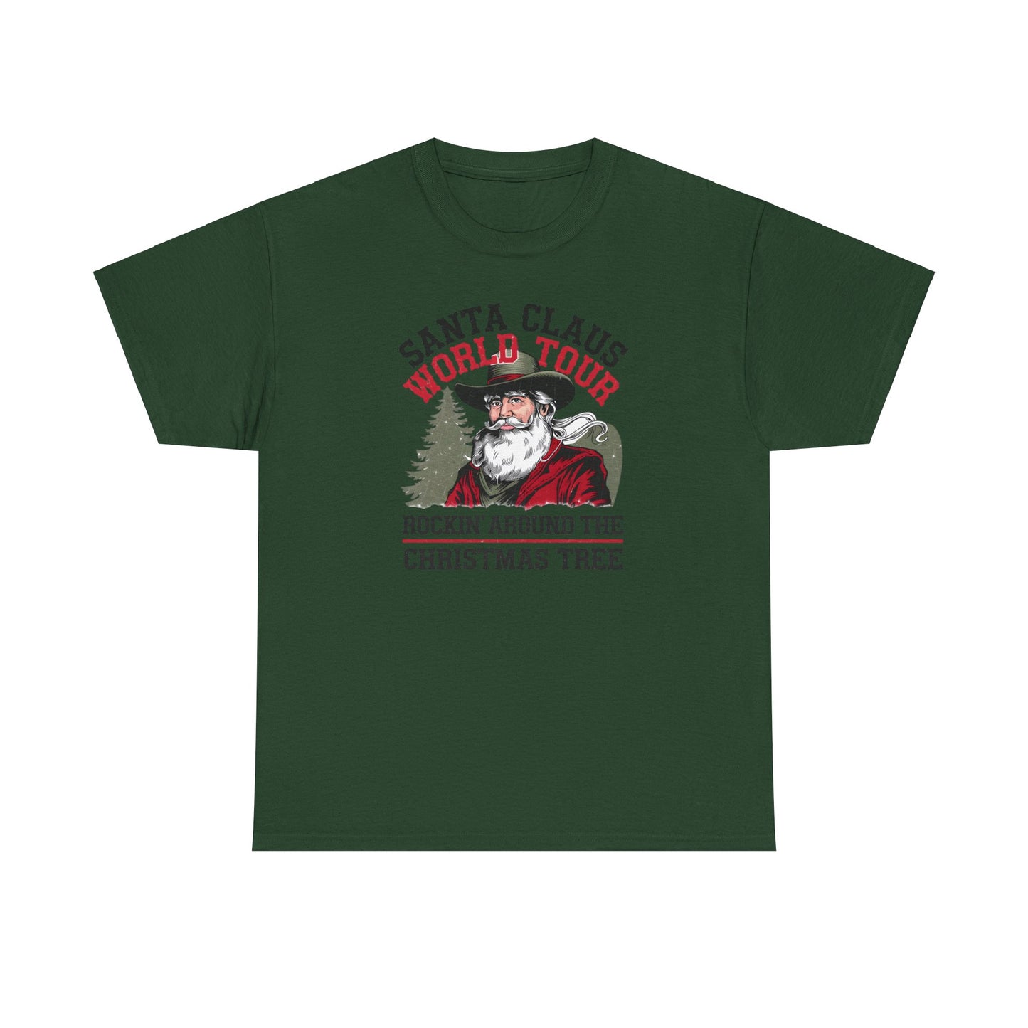 Cowboy Santa World Tour Unisex Heavy Cotton T-shirt - Christmas Funny Country Graphic Holiday Tee - sizes S - 5X