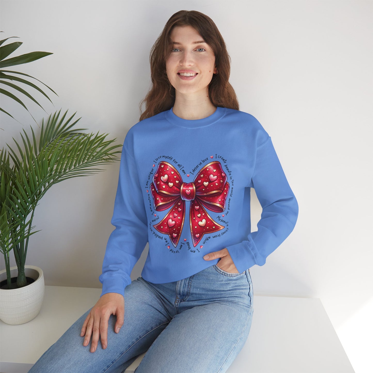 Bow Unisex Heavy Blend Crewneck Sweatshirt - Valentine's Day Warm & Cozy Girly Design