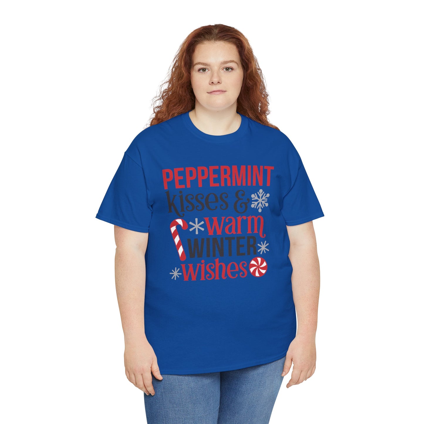 Peppermint Kisses and warm winter wishes Unisex  Heavy Cotton Tee - sizes S - 5X