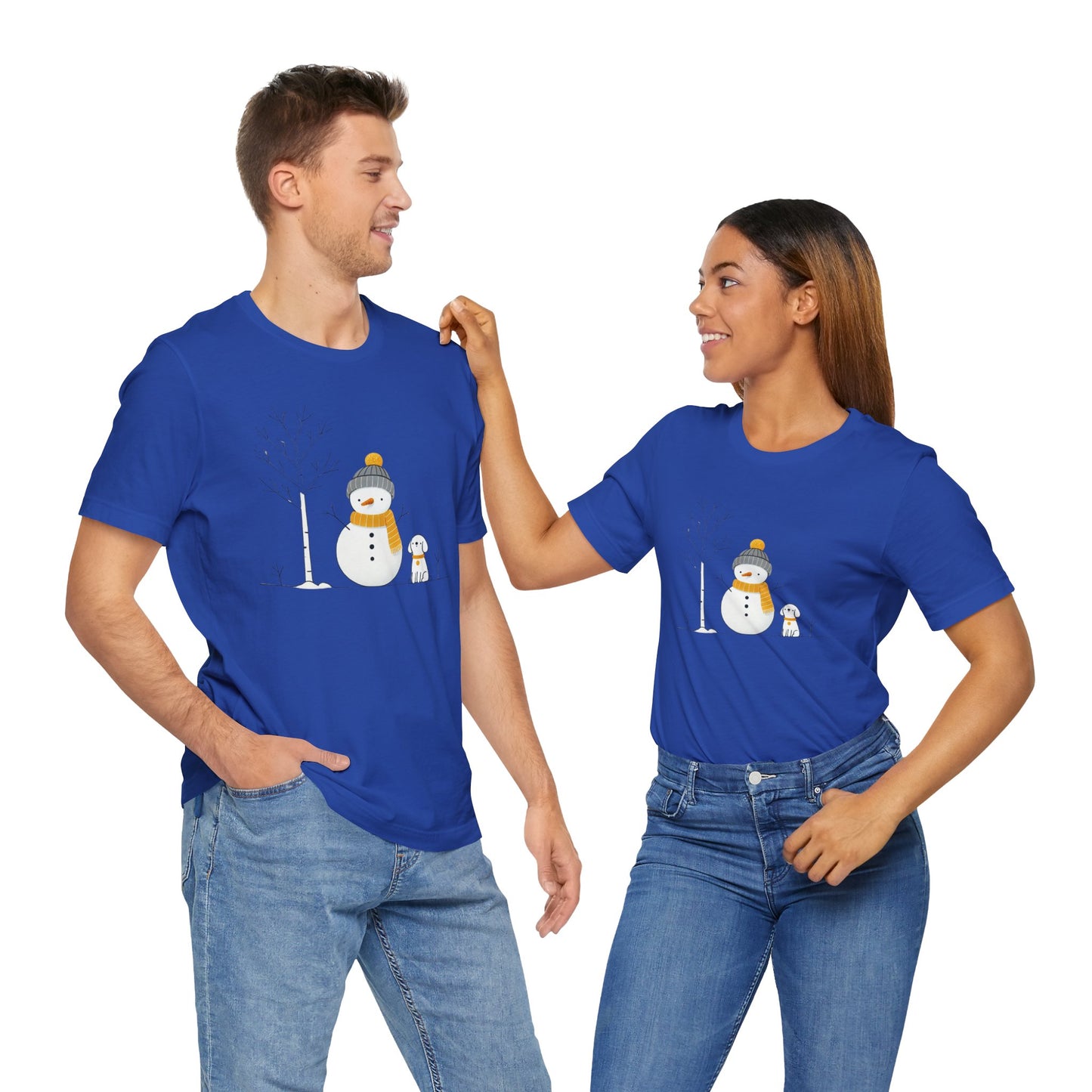 Snowman and dog winter scene Unisex Jersey Short Sleeve Tee - sizes S - 3X
