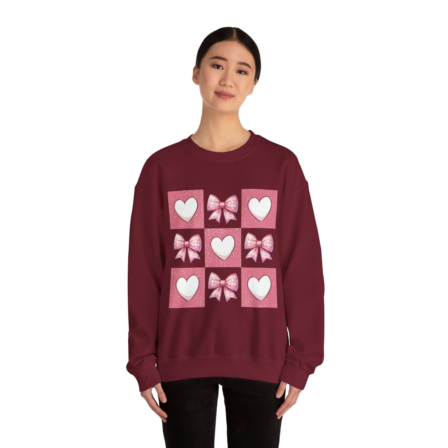 Hearts and Bows Unisex Heavy Blend Crewneck Sweatshirt - Valentine's Day Pattern