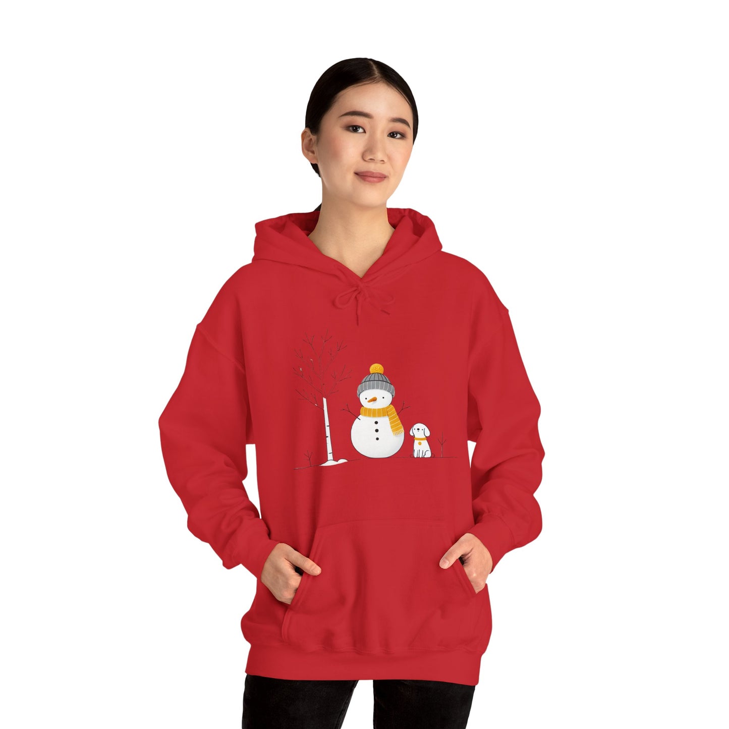 Snowman and Dog Winter Scene Heavy Blend Hooded Sweatshirt - sizes S - 5X