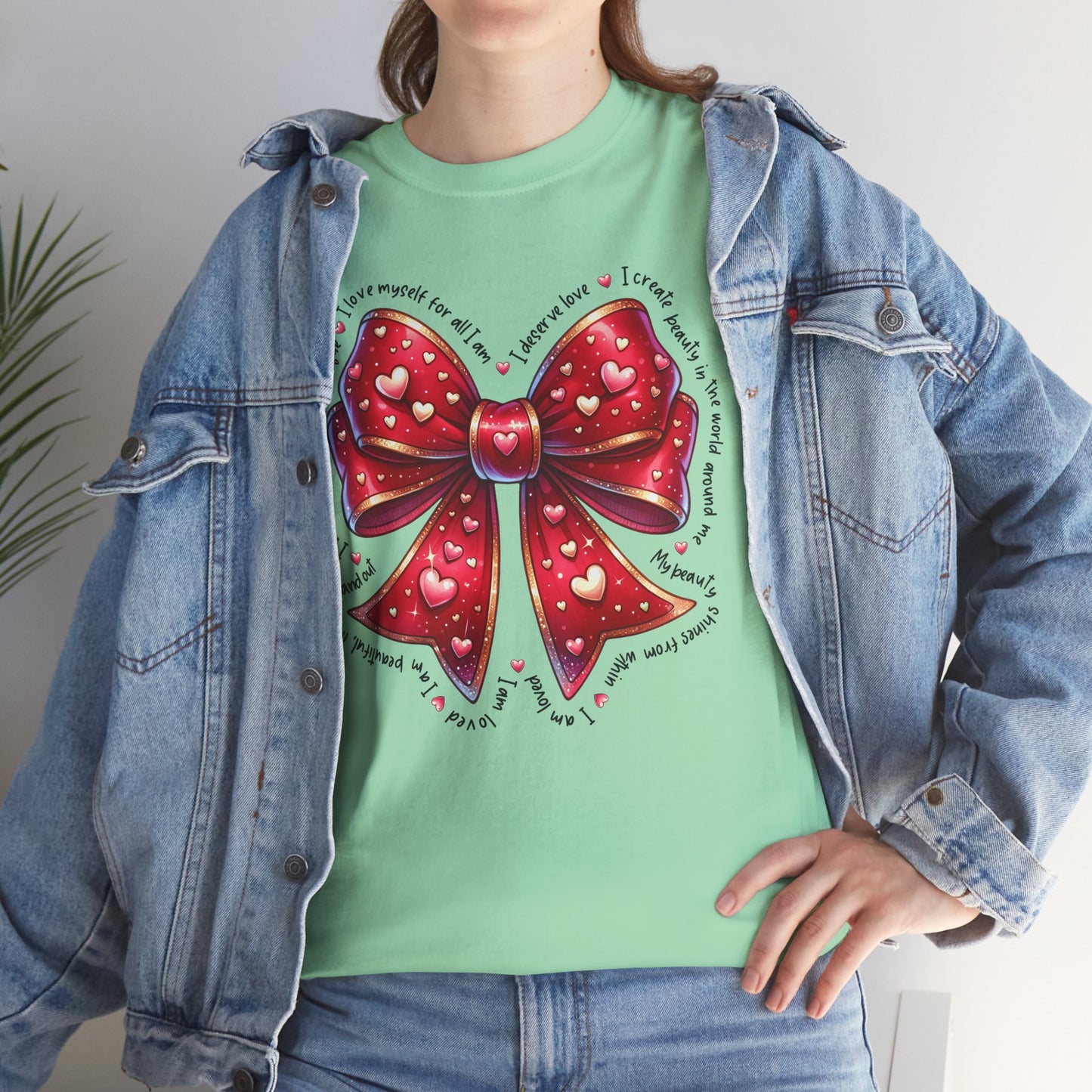 Bow Unisex Heavy Cotton Tee - Valentine's Day, Fun and Inspiring Girly Design
