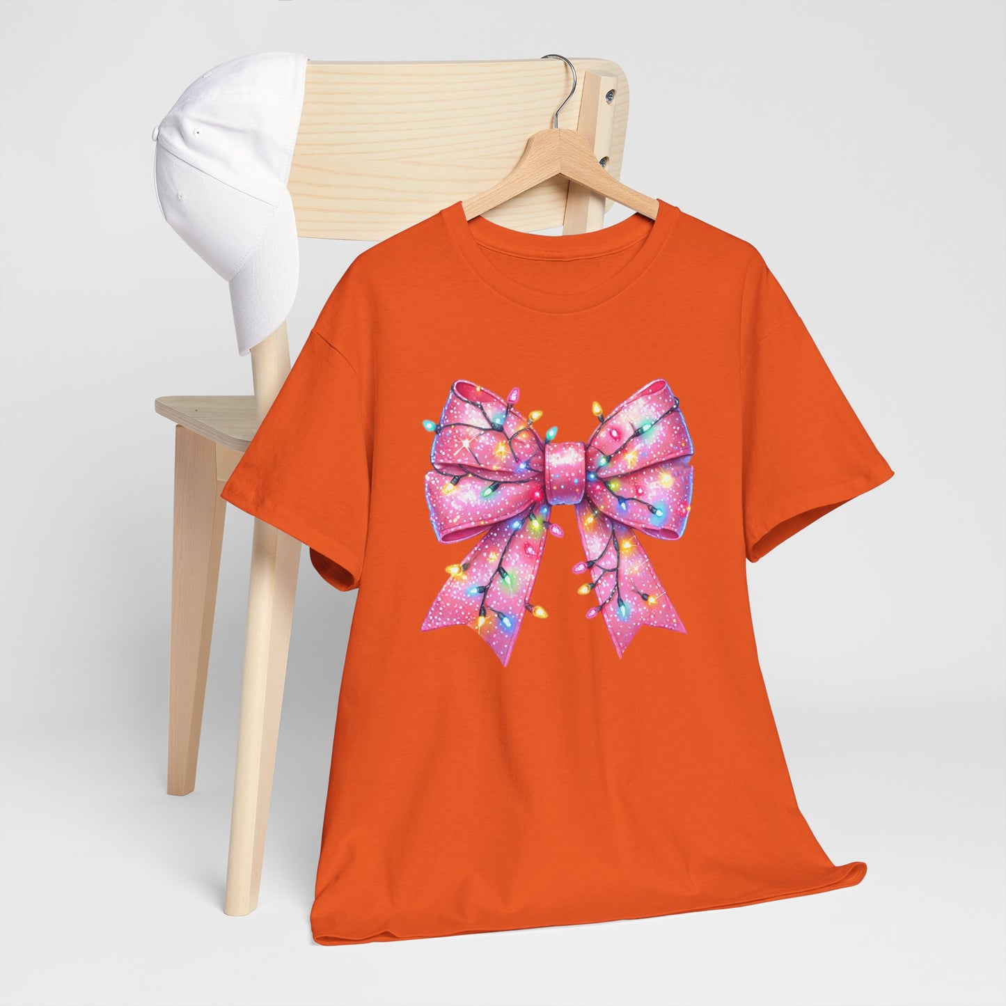 Pink Christmas Bow with lights Unisex Heavy Cotton Tee - sizes S - 5X