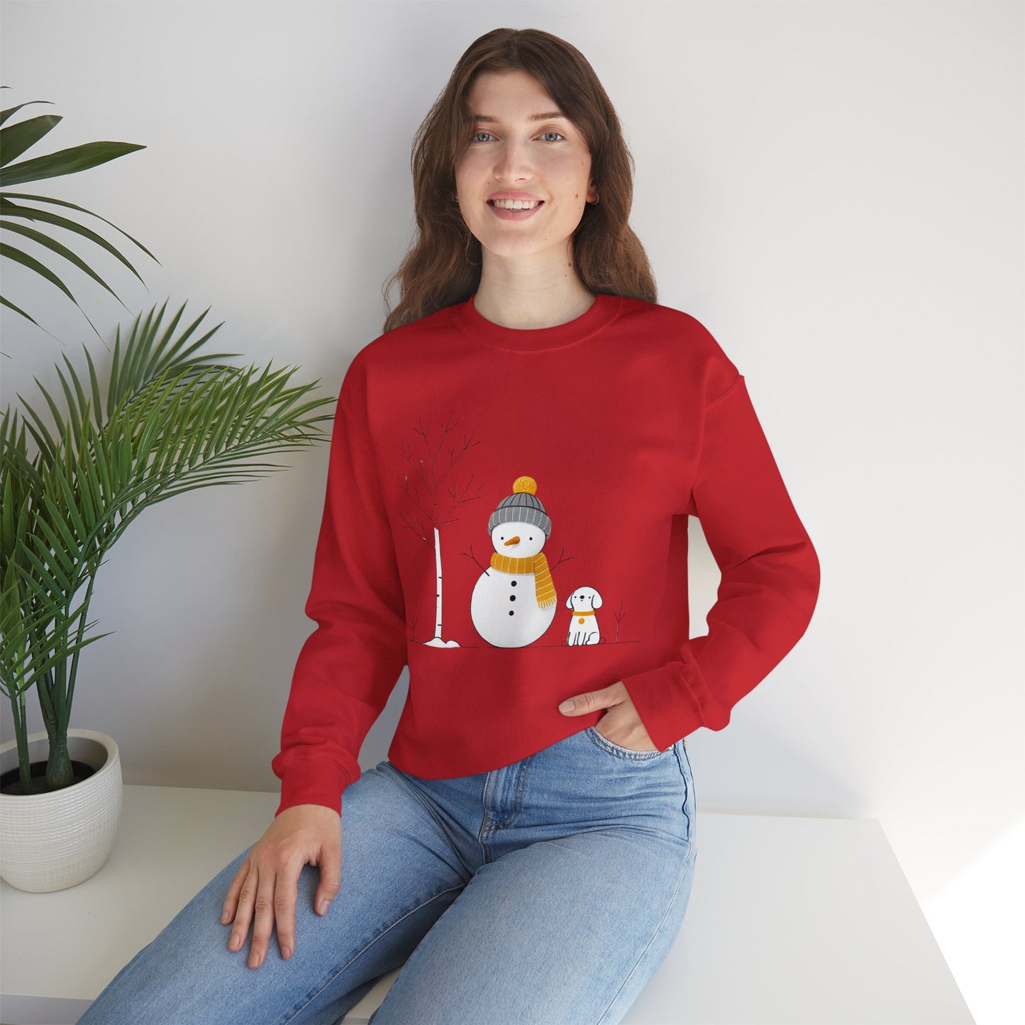 Snowman and Dog Winter Scene Unisex Heavy Blend™ Crewneck Sweatshirt - sizes S - 5X