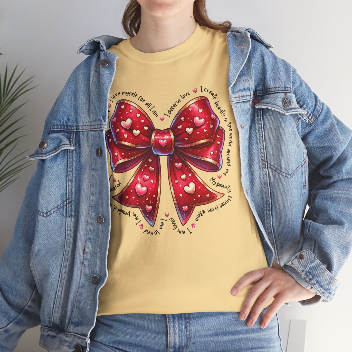 Bow Unisex Heavy Cotton Tee - Valentine's Day, Fun and Inspiring Girly Design