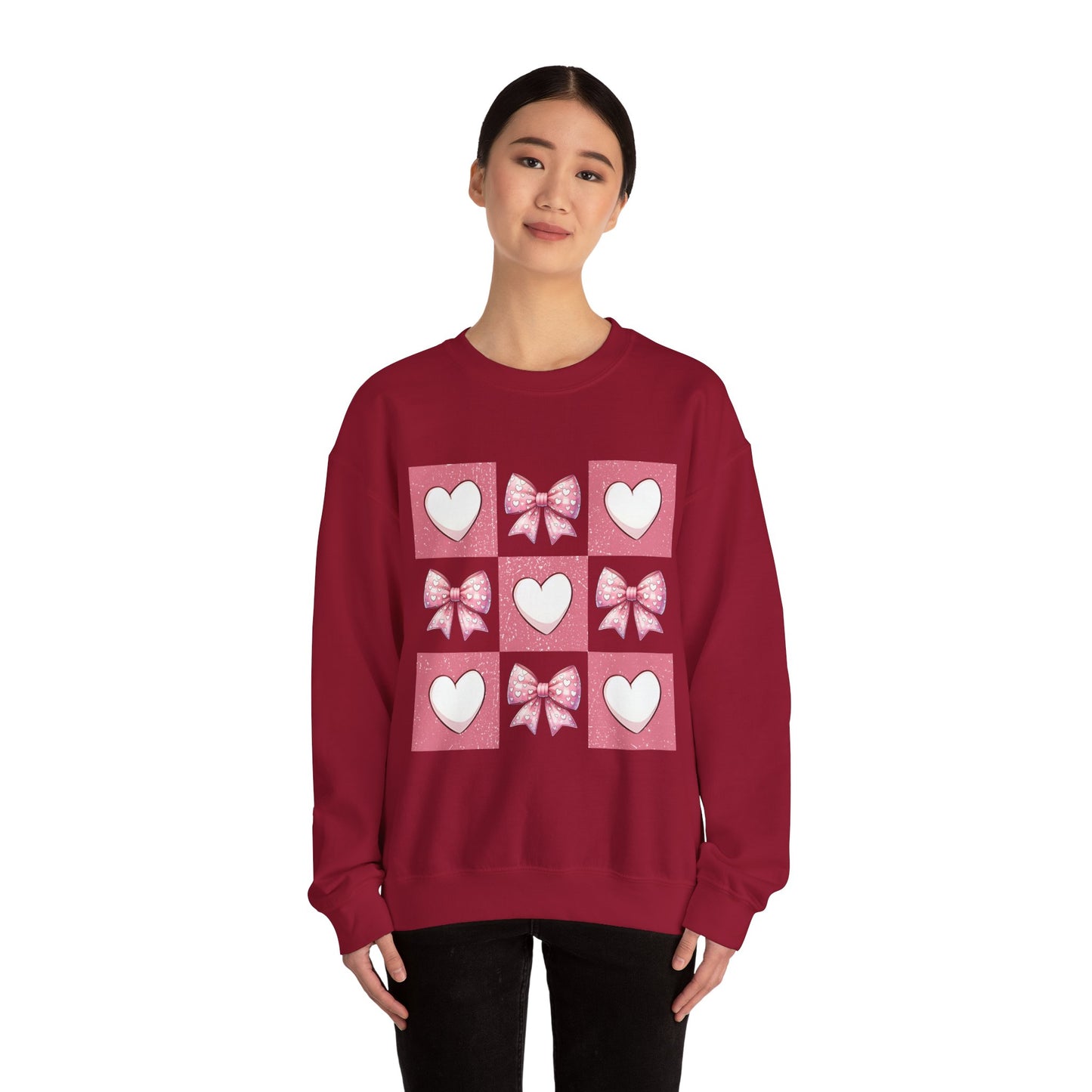 Hearts and Bows Unisex Heavy Blend Crewneck Sweatshirt - Valentine's Day Pattern