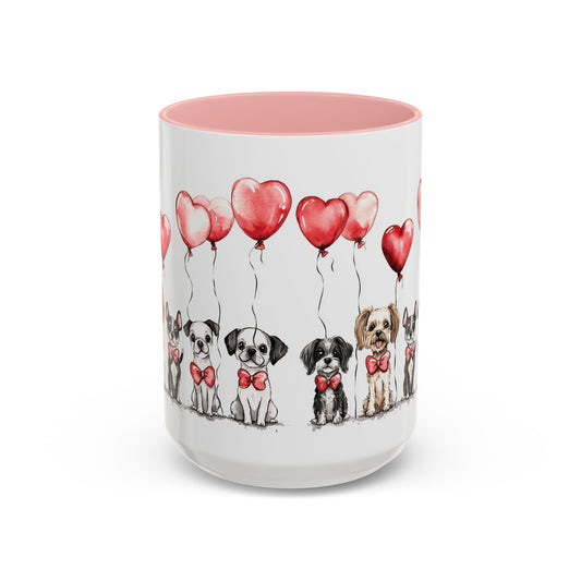 Coffee Mug - Puppy Love Valentine's Day, Cute Dogs and Heart Balloons, 11oz and 15oz, Ceramic