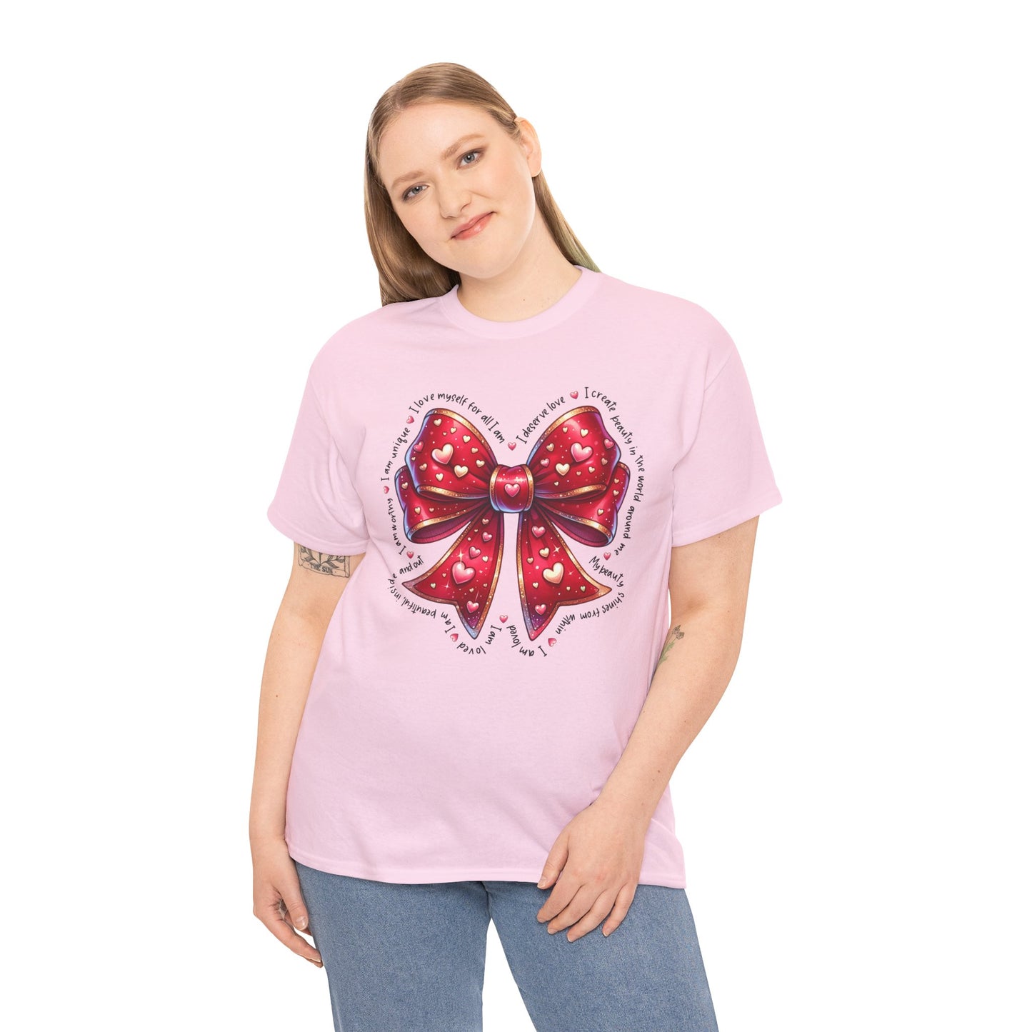 Bow Unisex Heavy Cotton Tee - Valentine's Day, Fun and Inspiring Girly Design