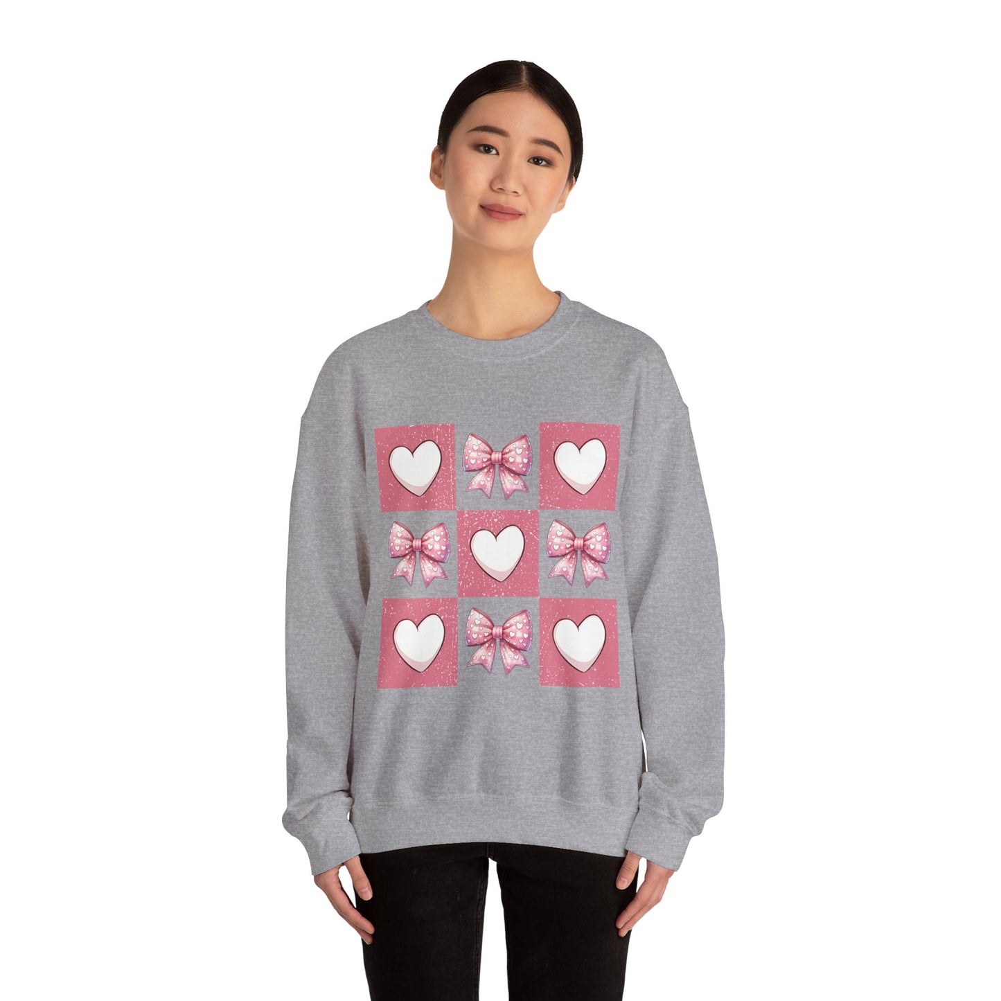 Hearts and Bows Unisex Heavy Blend Crewneck Sweatshirt - Valentine's Day Pattern