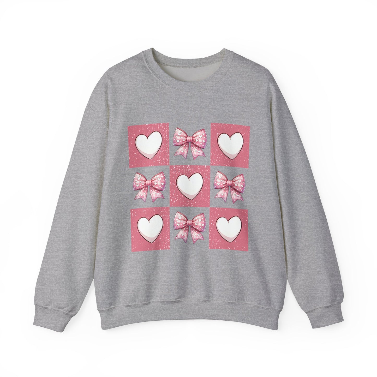 Hearts and Bows Unisex Heavy Blend Crewneck Sweatshirt - Valentine's Day Pattern