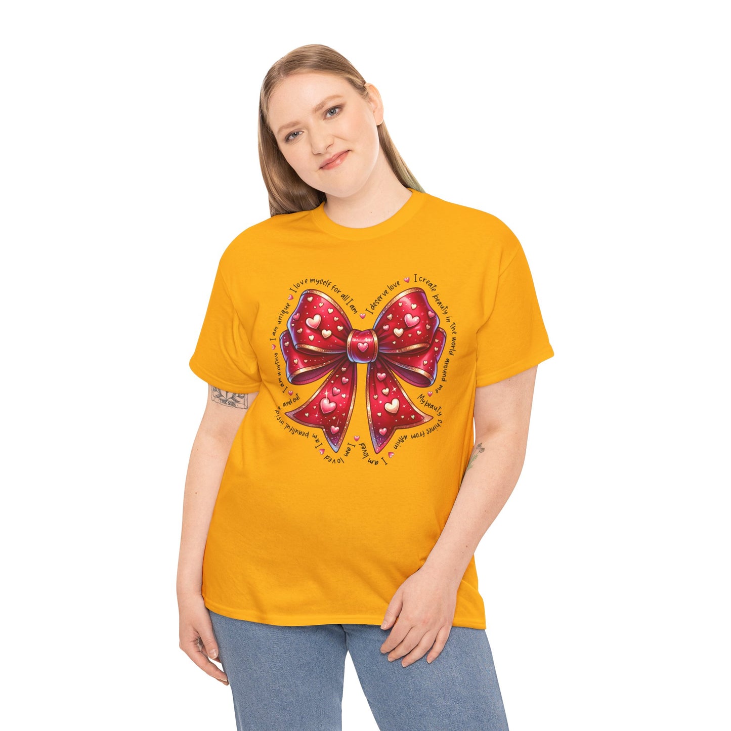 Bow Unisex Heavy Cotton Tee - Valentine's Day, Fun and Inspiring Girly Design