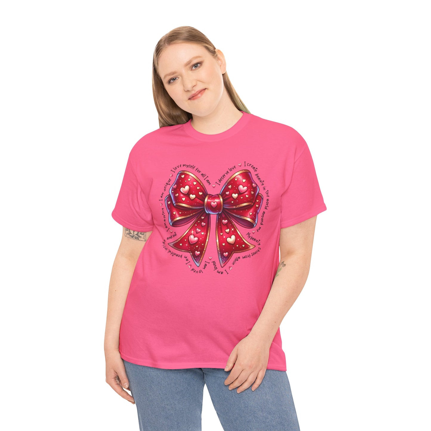 Bow Unisex Heavy Cotton Tee - Valentine's Day, Fun and Inspiring Girly Design