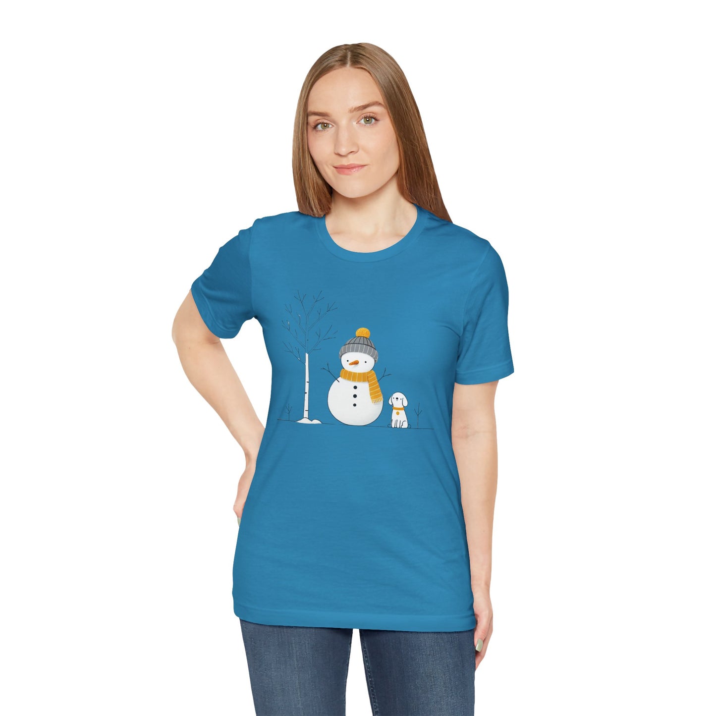 Snowman and dog winter scene Unisex Jersey Short Sleeve Tee - sizes S - 3X