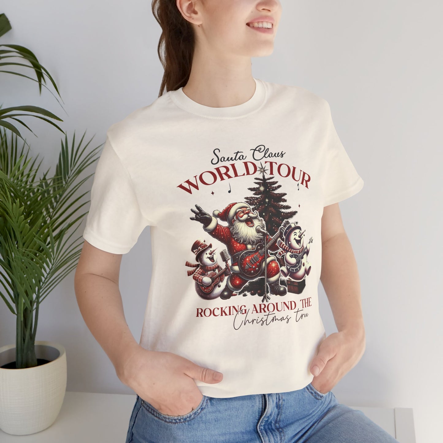 Santa Rocking Around the Christmas Tree Unisex Jersey Short Sleeve T-shirt - sizes S - 3X