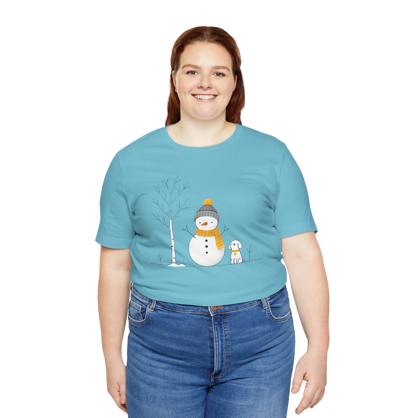 Snowman and dog winter scene Unisex Jersey Short Sleeve Tee - sizes S - 3X
